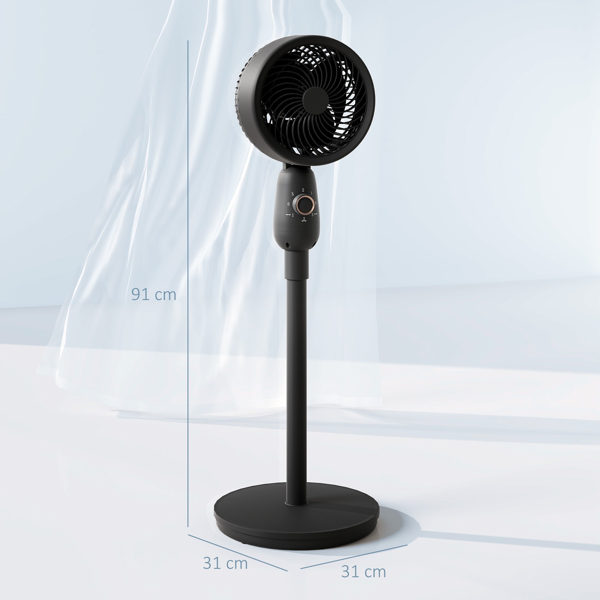 Pedestal Fan, Powerful Air Circulator, 12 Inch Floor Standing Fan with 3 Speed Settings, Oscillating Function for Bedroom, Home and Office, Black