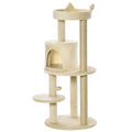 104 cm Multi-Level Cat Tree with Scratching Posts, Condo & Hanging Ball - Cream White