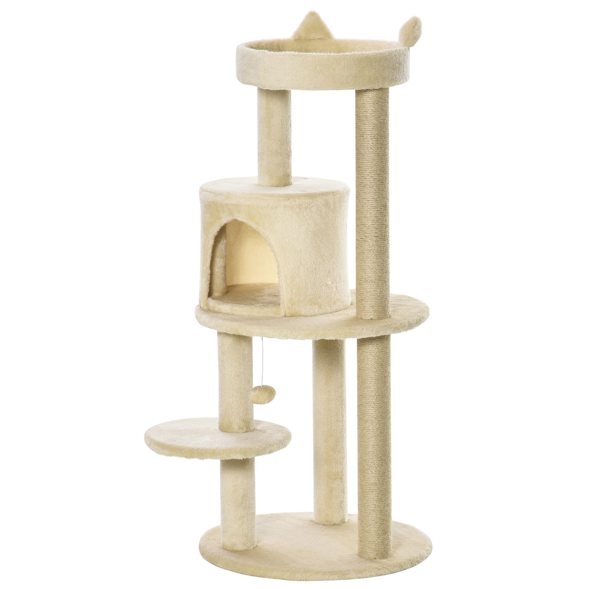 104 cm Cat Tree, Cat Condo Tree Tower, Cat Activity Centre with Scratching Posts, Plush Perch, Hanging Ball - Cream White