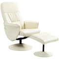 Swivel Recliner Chair and Ottoman Set with High Back and Round Base - Cream White