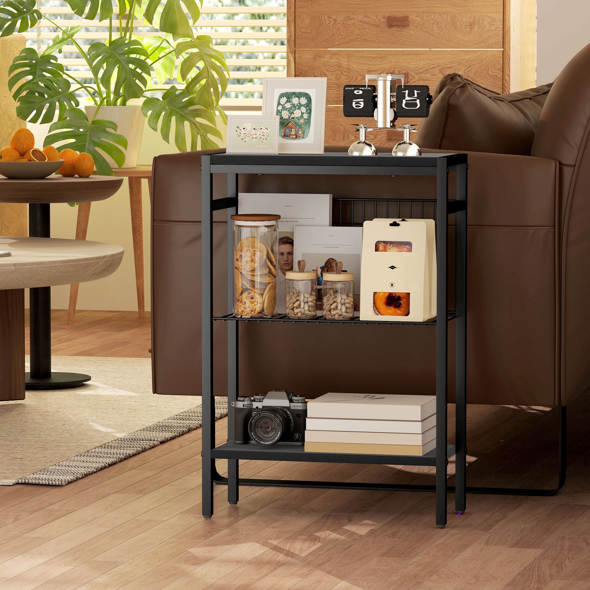 Three Shelf Industrial Side Table, Black