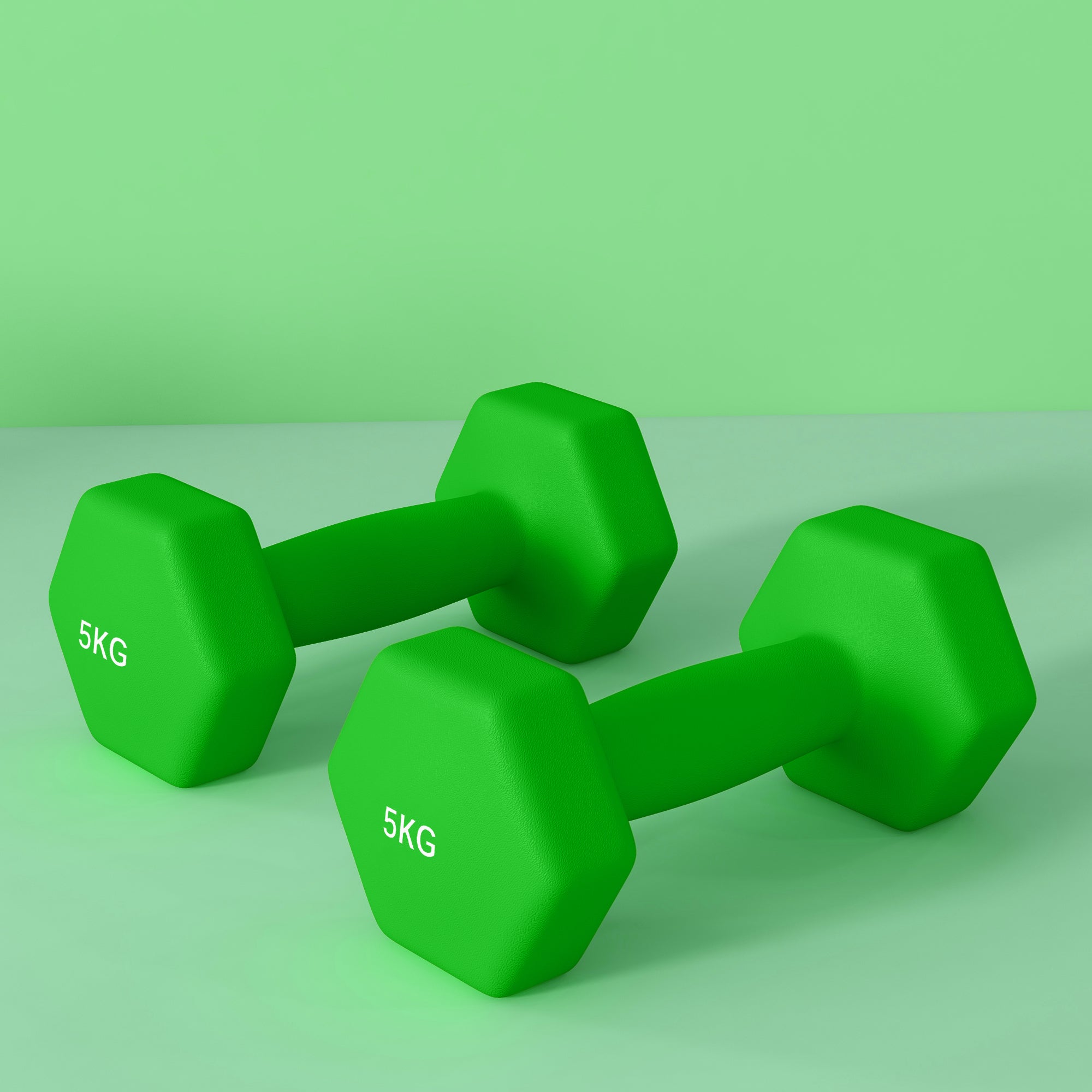 2 x 5kg Hexagonal Dumbbells Weights Set with Non-Slip Grip for Home Gym Workout, Green