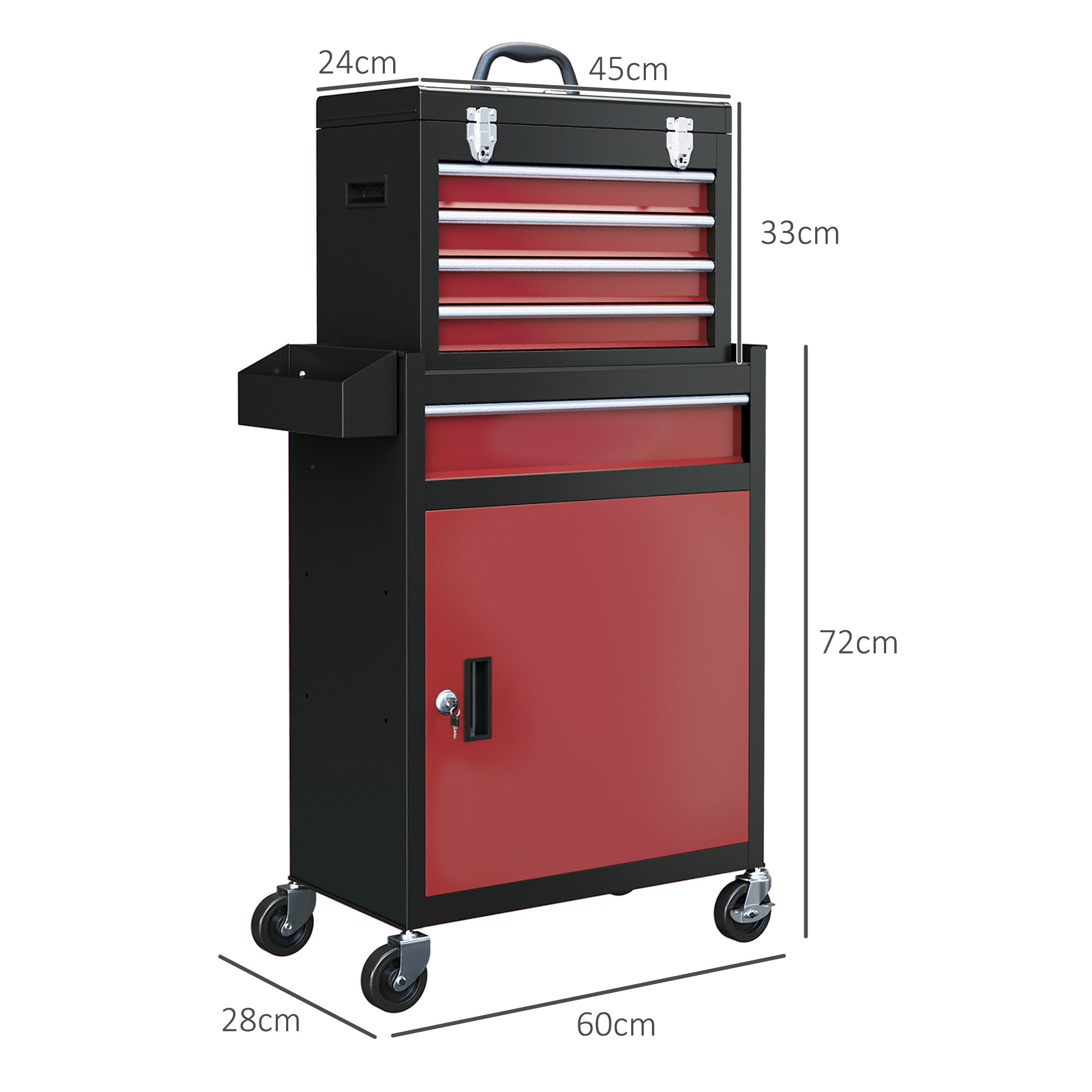 Two-Part Tool Storage Chest on Wheels - Black/Red