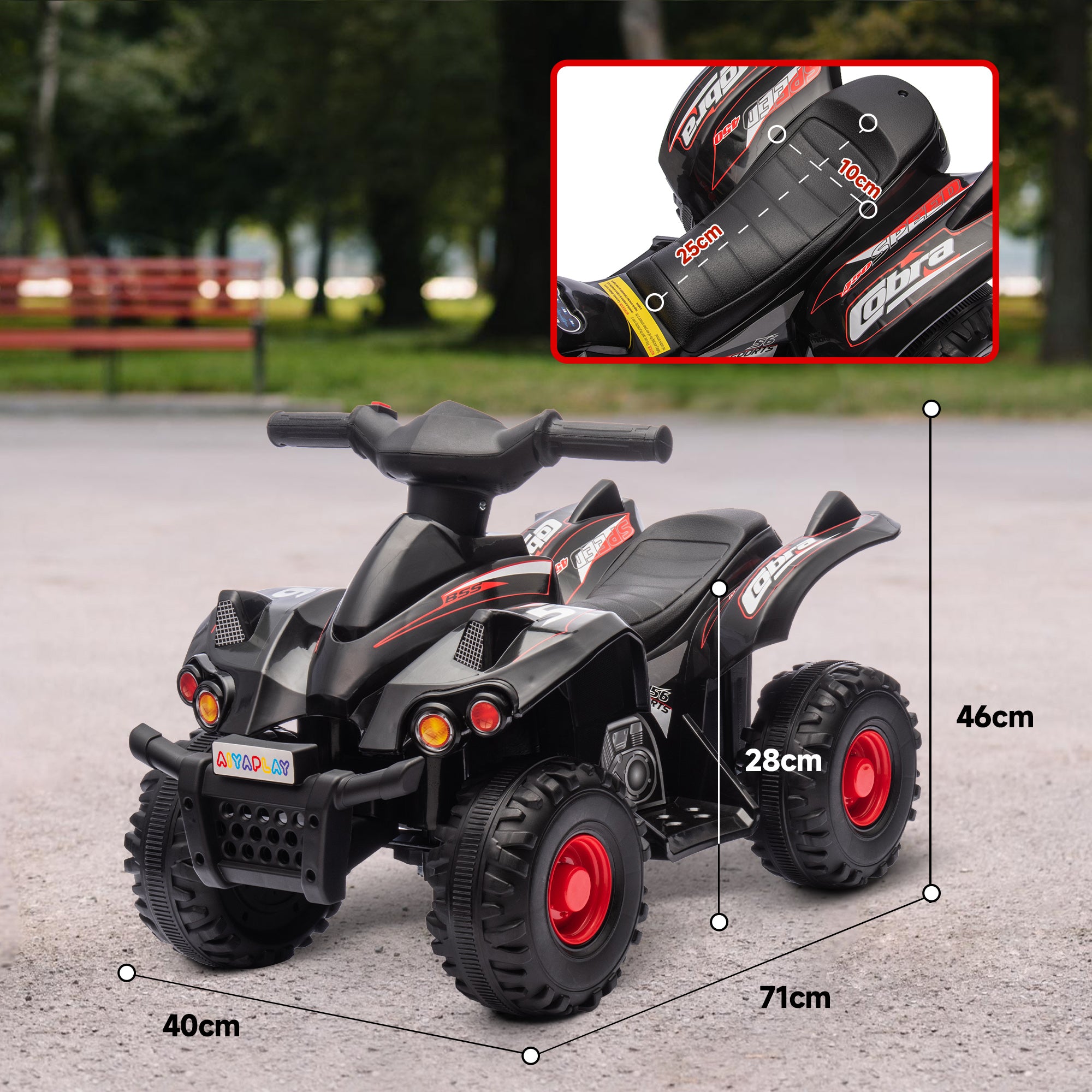 6V Kids Electric Quad Bike w/ Music, Forward Function, for 2-6 Years, Black