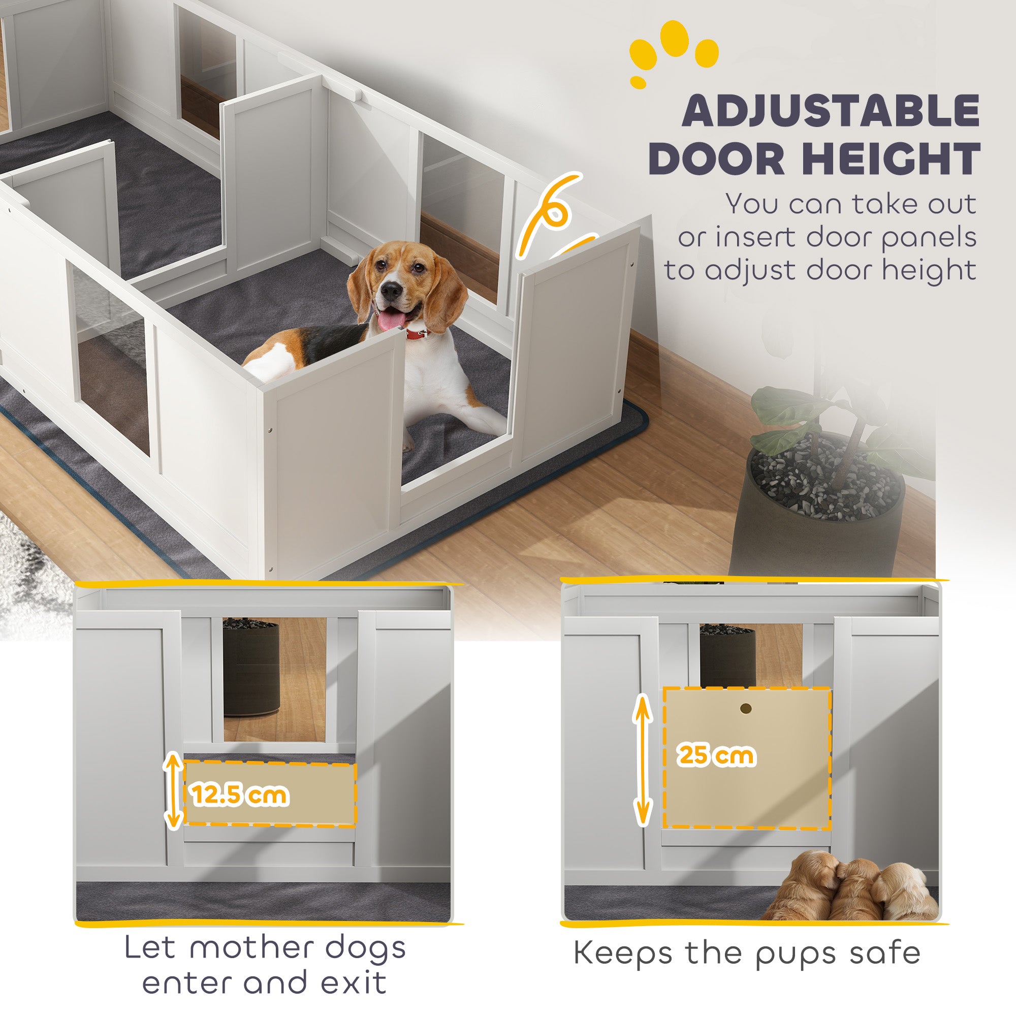 Two Room Design Whelping Box for Dogs with Whelping Pad, Clear Panels, Adjustable Entrance, for Medium Dogs, 196 x 96cm