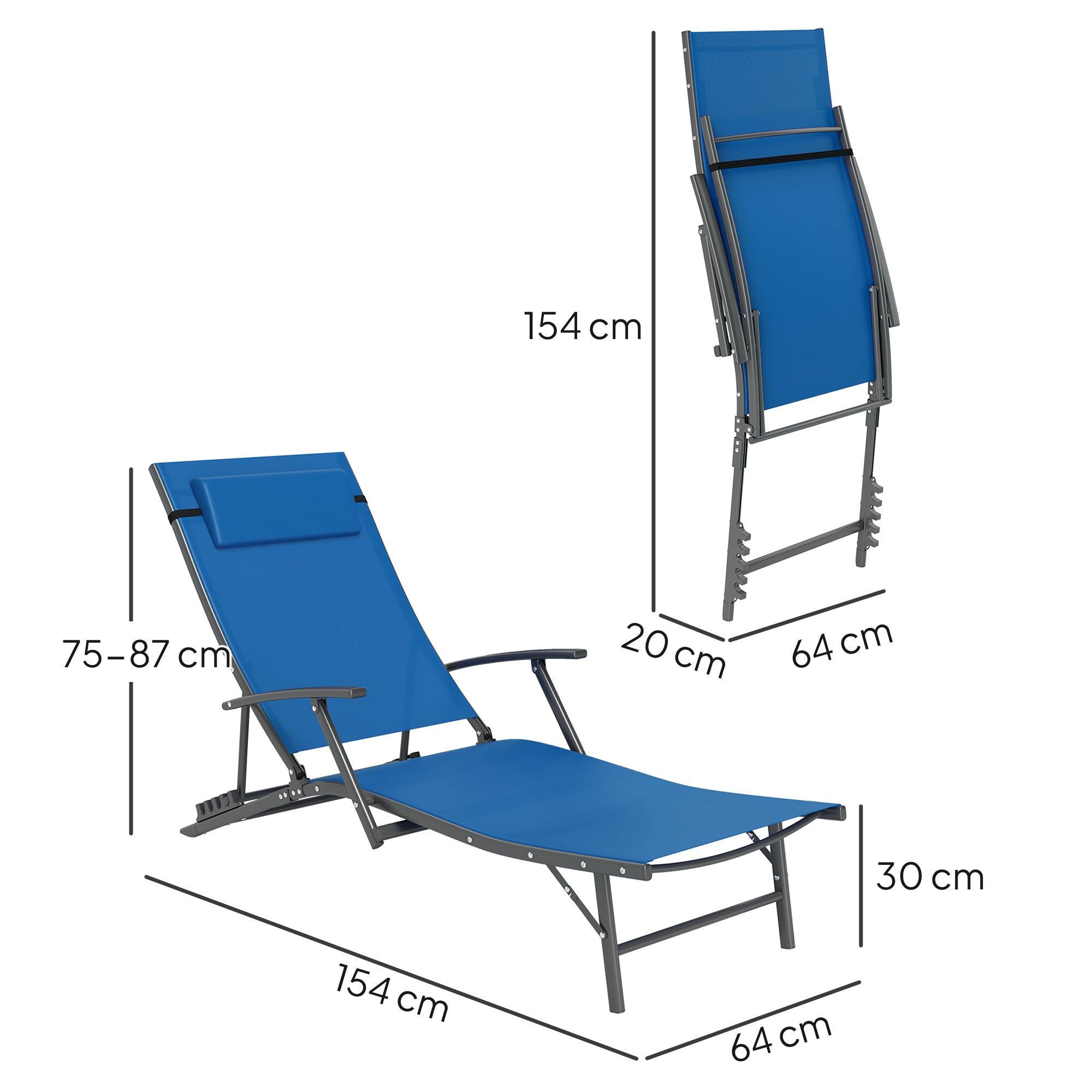 Set of 2 Adjustable Back Sun Loungers with Quick-Dry Mesh - Blue