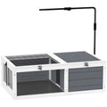 Tortoise Table with Adjustable Lamp Holder, Wooden Tortoise House w/ Openable Lids, Pull-Out Trays - Grey