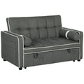 Two-Seater Linen-Look Sofa Bed with Recliner and Storage Pockets - Charcoal Grey