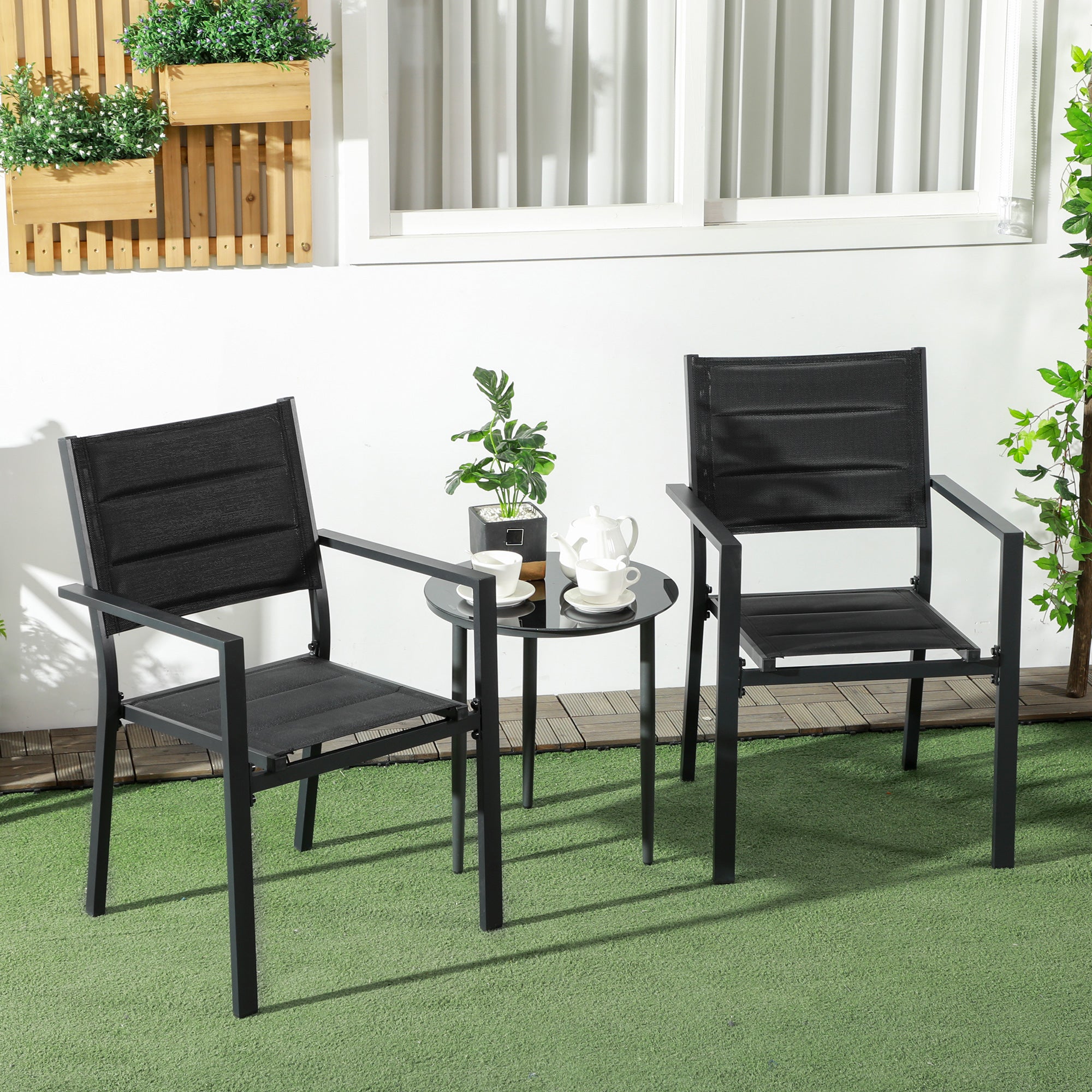 Set of Two Aluminium Stacking Garden Chairs - Black