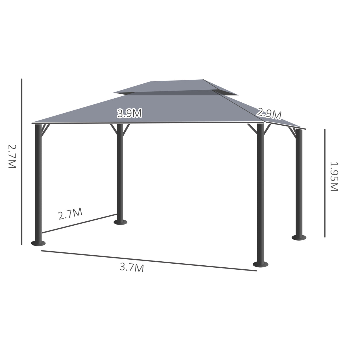 3x4m Aluminium Garden Gazebo with Nets and Curtains Marquee Canopy Shelter Pavilion - Dark Grey
