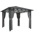 3 x 3 m Outdoor Hardtop Gazebo Canopy with PC Roof, Aluminium Permanent Pavilion Garden Gazebo with Curtains, Tan