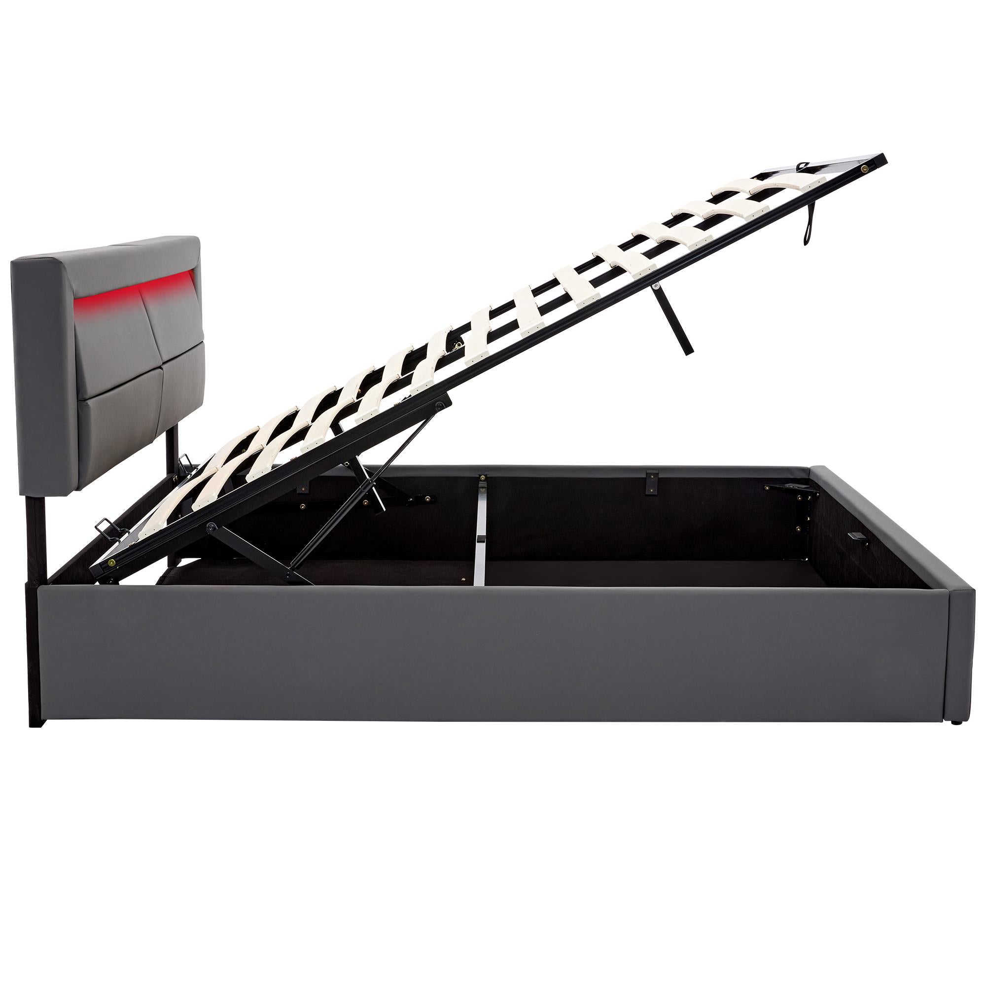 Upholstered Double Bed with USB Charging & LED Lighting - Gray