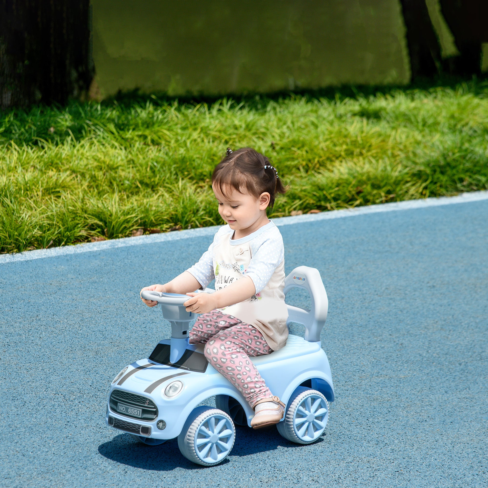 Foot To Floor Ride On Car Sliding Car w/ Air Horn, Anti-Over-Backwards, 18 to 36 Months - Light Blue