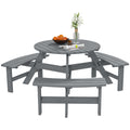 6 Seater Round Wooden Picnic Table with 3 Benches and Umbrella Hole - Grey