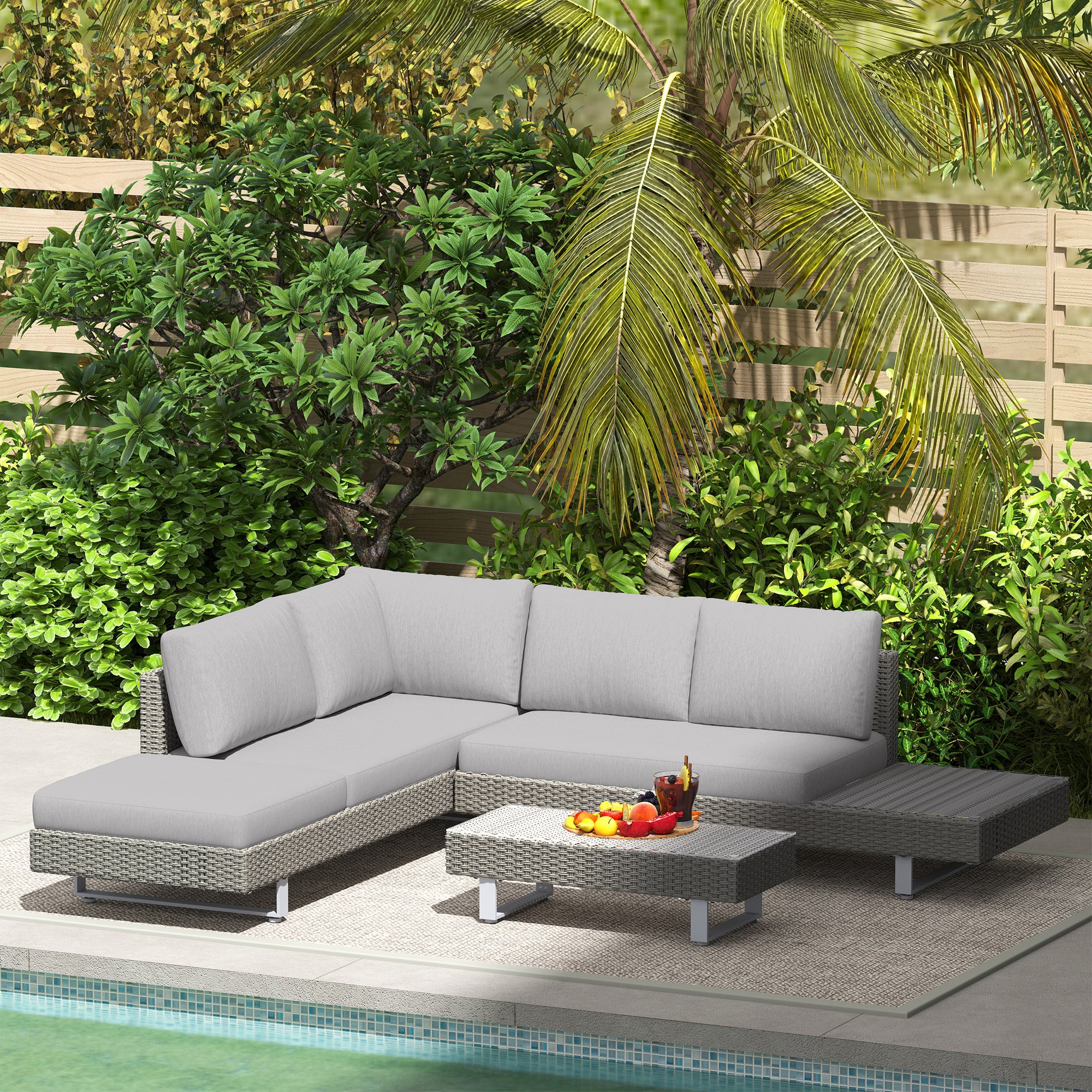 5-Seater Rattan Wicker Patio Sofa Set with Cushions and Tea Table - Light Grey
