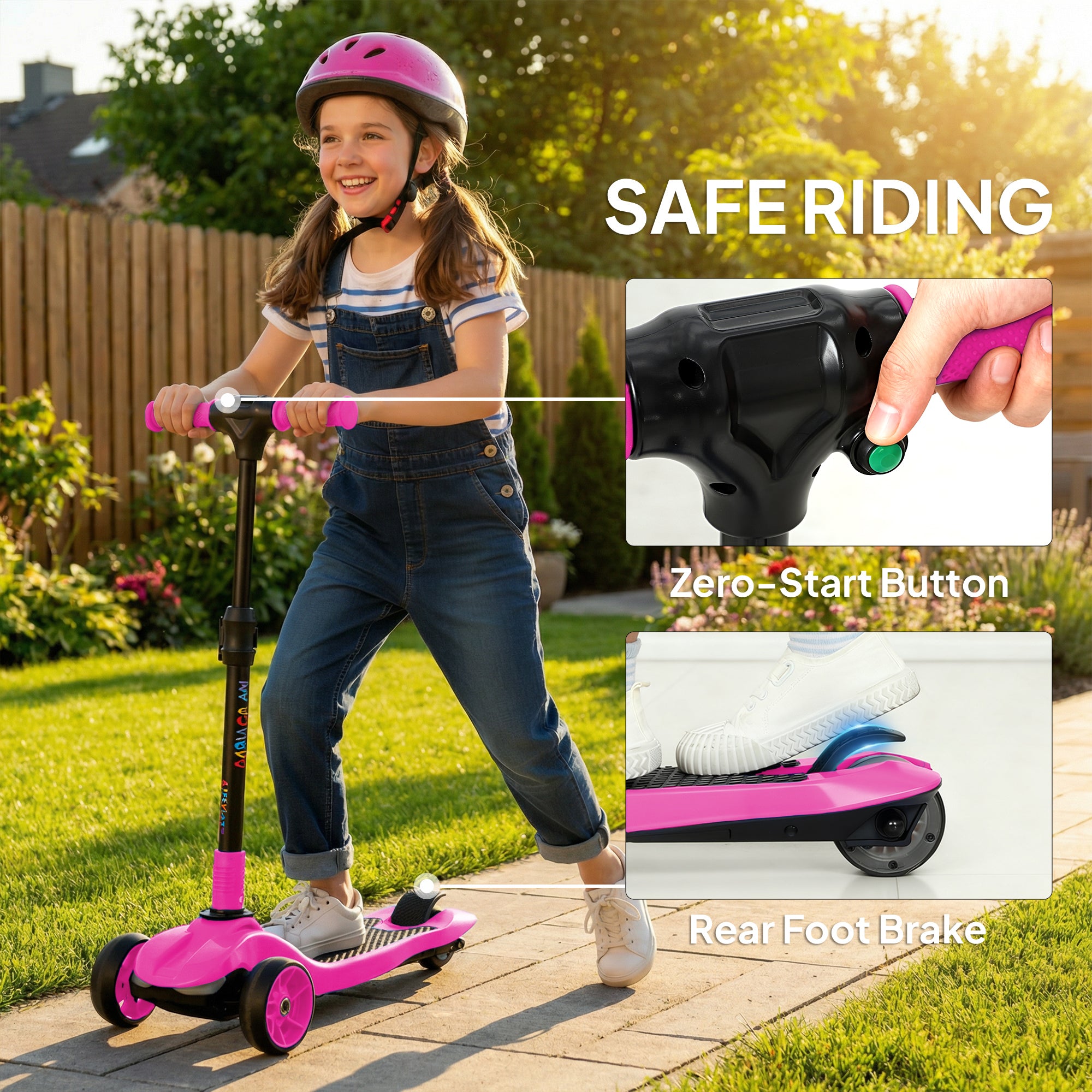Three-Wheel Foldable Electric Scooter for Kids Aged 6-10 Years, Pink