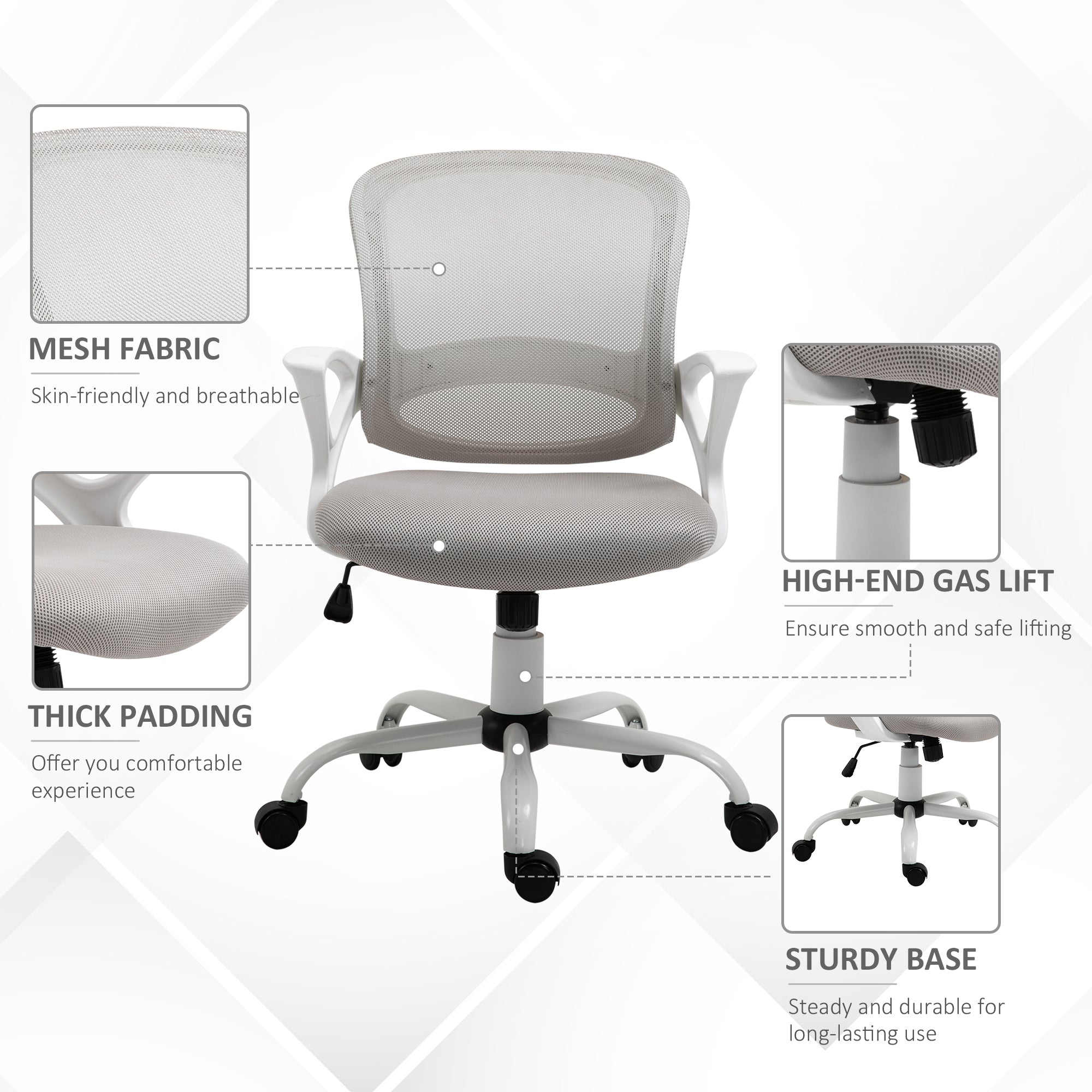 Office Chair Mesh Swivel Desk Chair with Lumbar Back Support Adjustable Height Armrests Grey