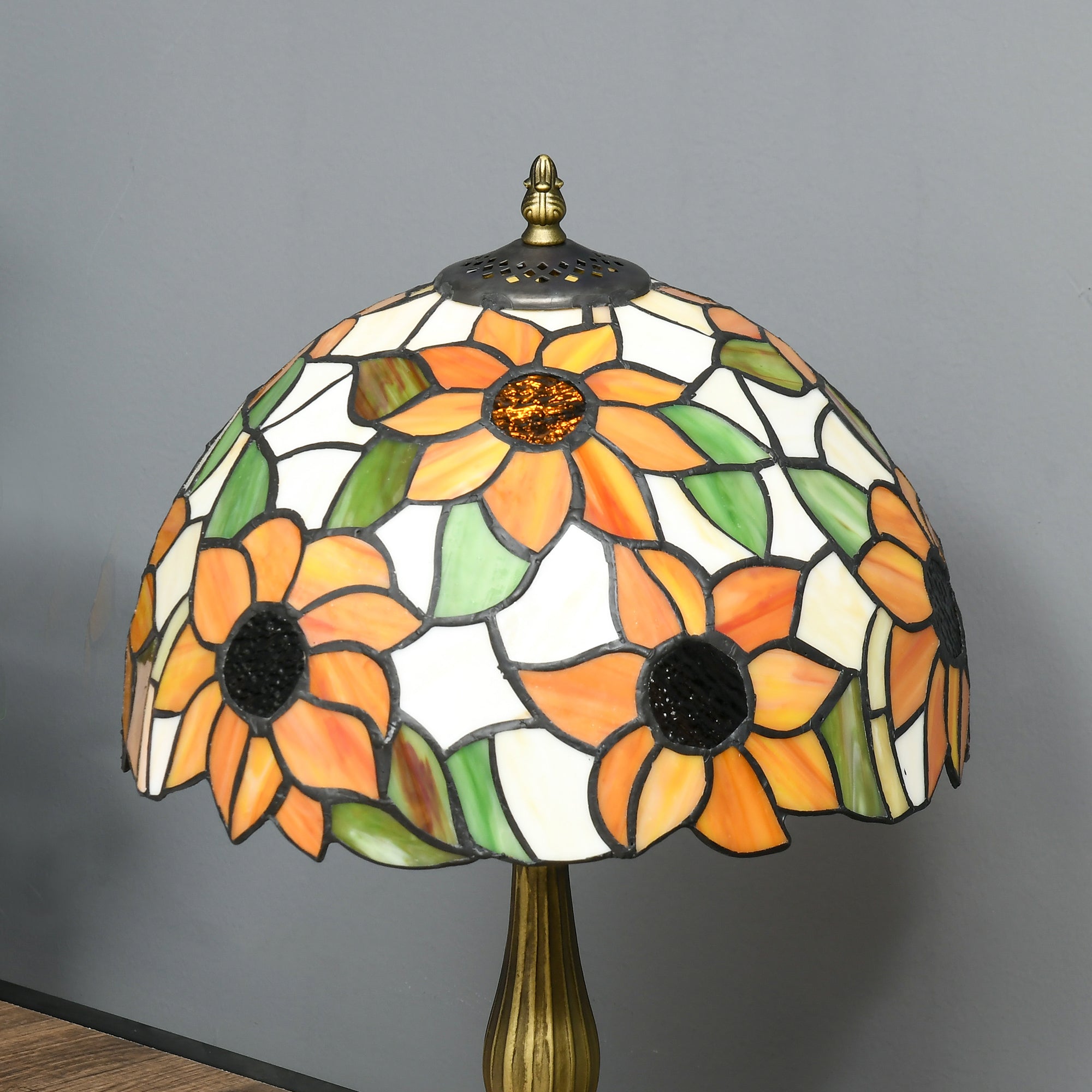 Stained Glass Table Lamp, Handmade Antique Bedside Lamp for Bedroom, Living room, Home, Nightstand, Decorative Night Light, Orange Sunflower