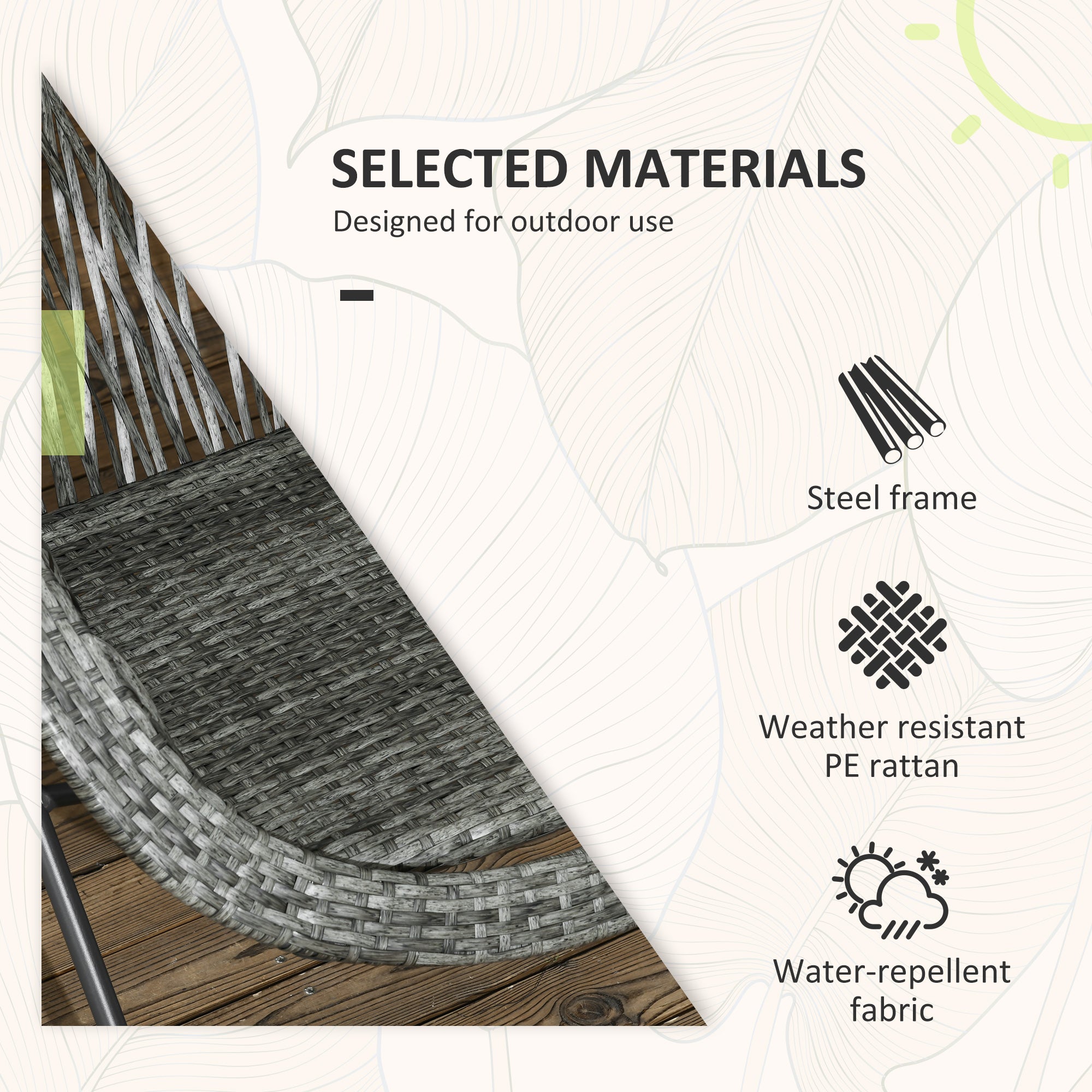 3 Pieces Rattan Bistro Set, Wicker Folding Garden Furniture Set with Round Coffee Table and Chairs for Outdoor, Patio, Balcony, Grey