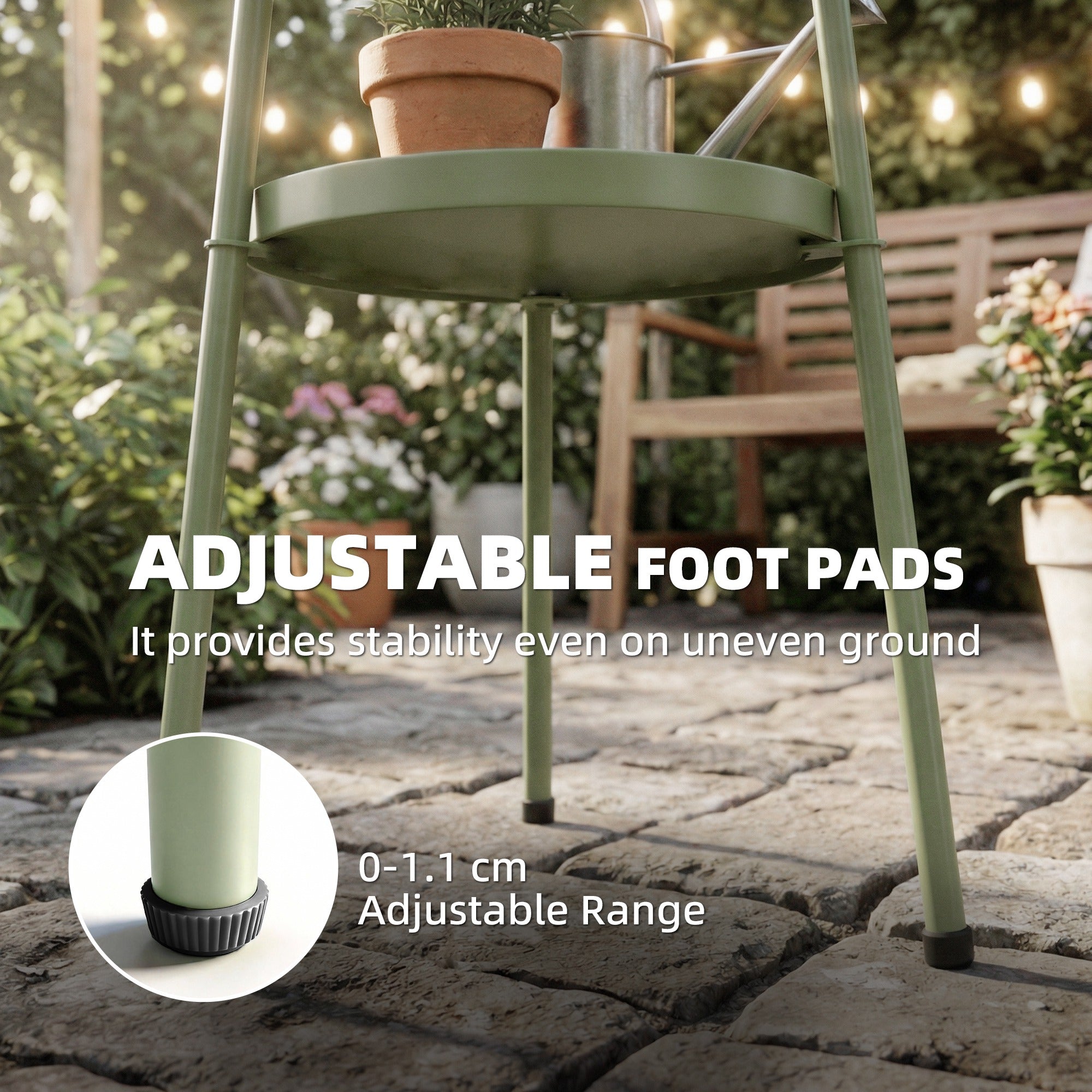 Patio Side Table, 2-Tier Round Coffee End Table for Garden Balcony Living Room Bedroom, Light Green