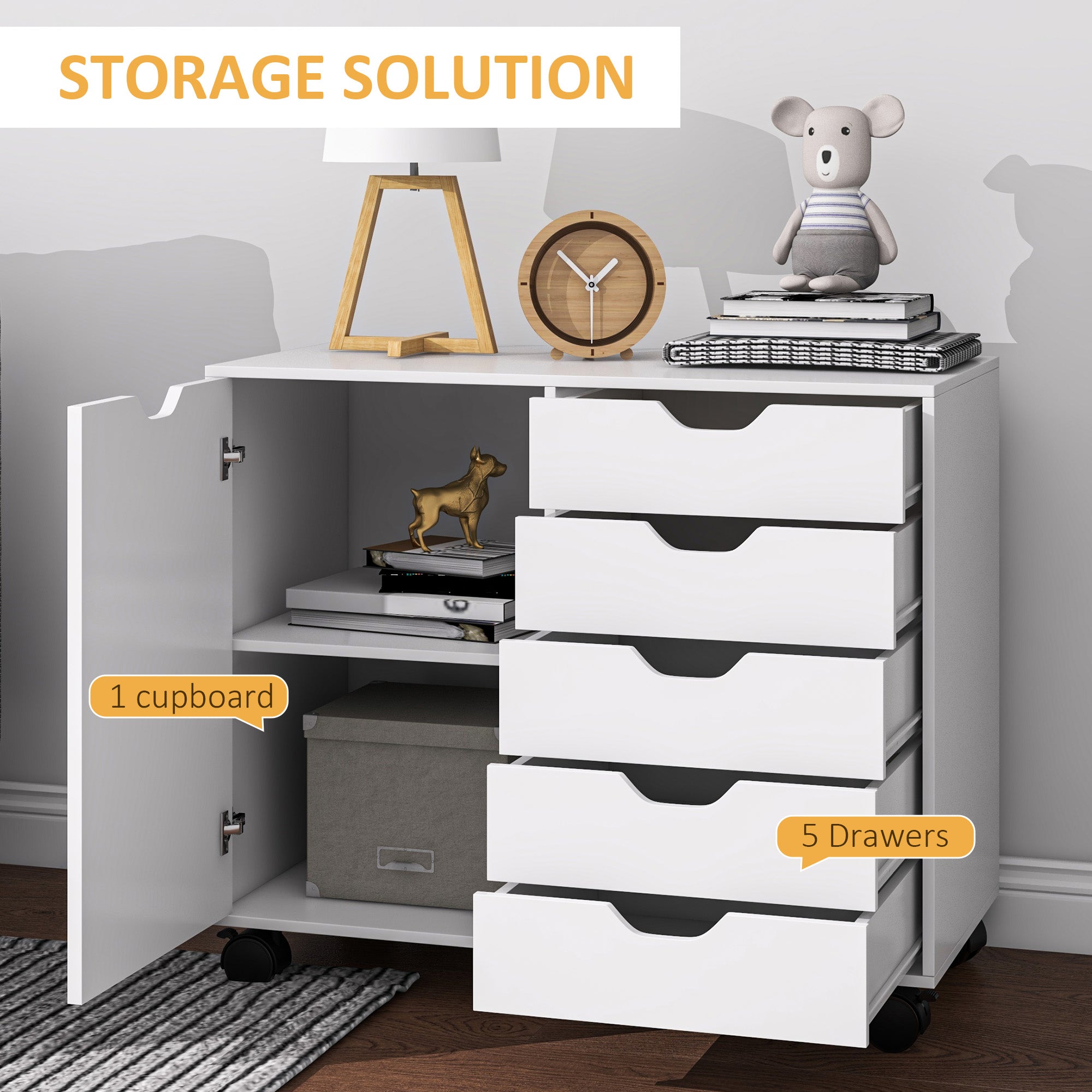 Multi-Storage Mobile Office Storage Cabinet - White