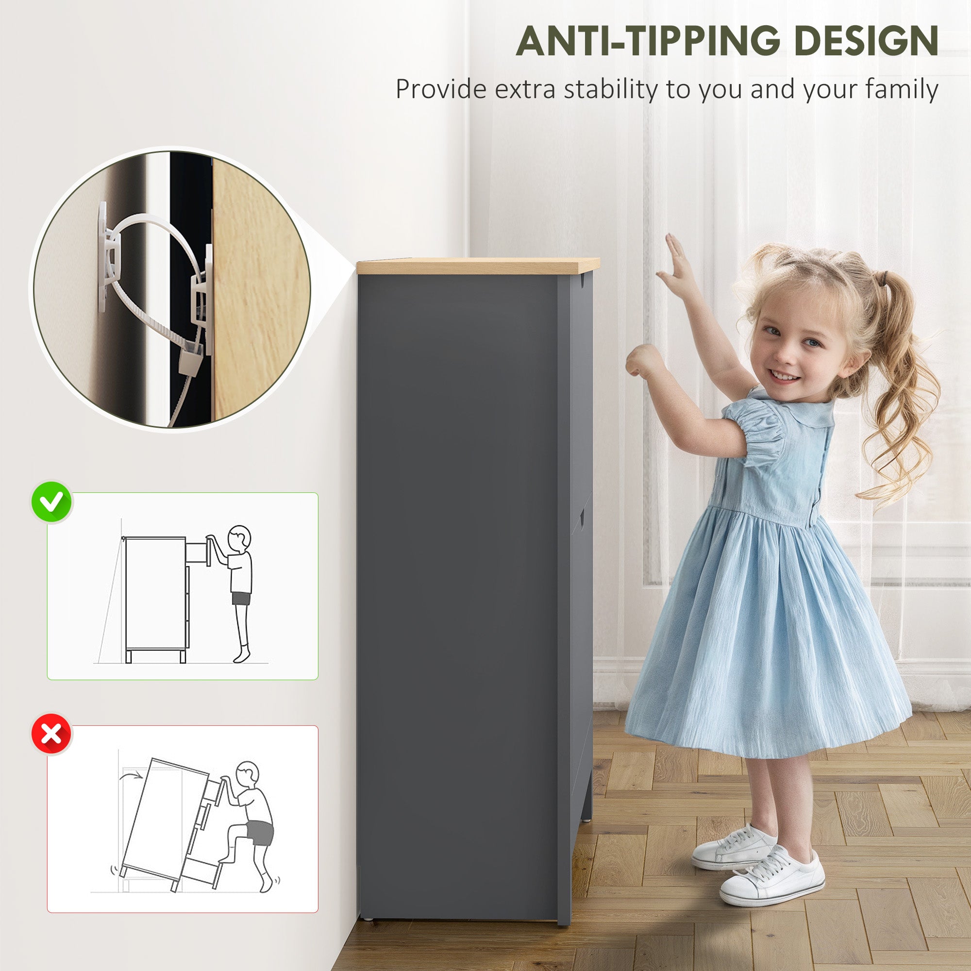 Slim Shoe Cabinet, Narrow Shoe Cupboard with 2 Flip Drawers, Adjustable Shelves for 12 Pairs of Shoes, Charcoal Grey
