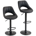 Set of Two Faux Leather Bar Stools - Black