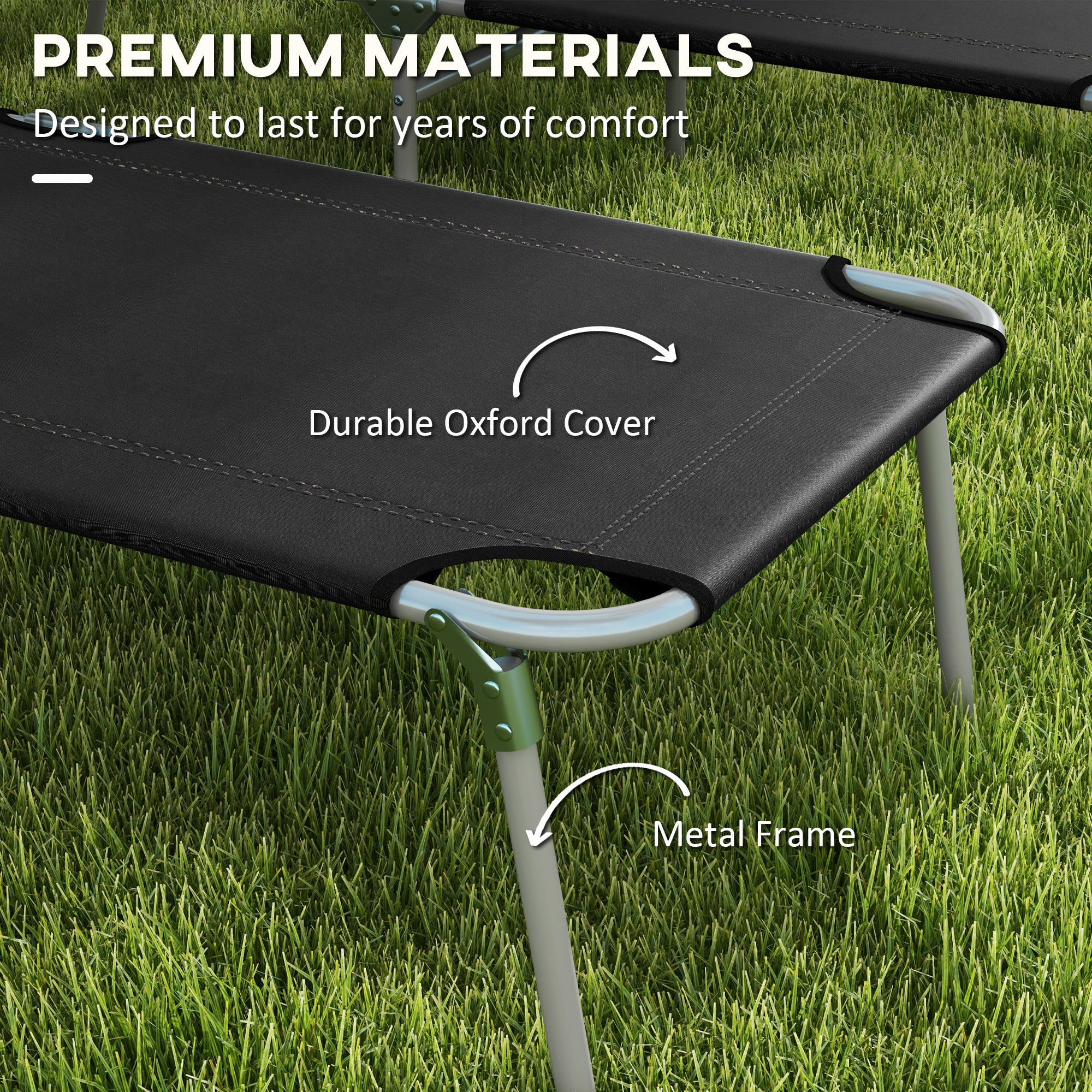 Foldable Sun Lounger Set of 2 with Sun Shade & Adjustable Backrest - Black