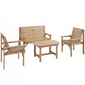 4 Piece Wooden Garden Furniture Set, Outdoor Garden Sofa Set with 2 Armchairs, Loveseat and Coffee Table, Natural Wood