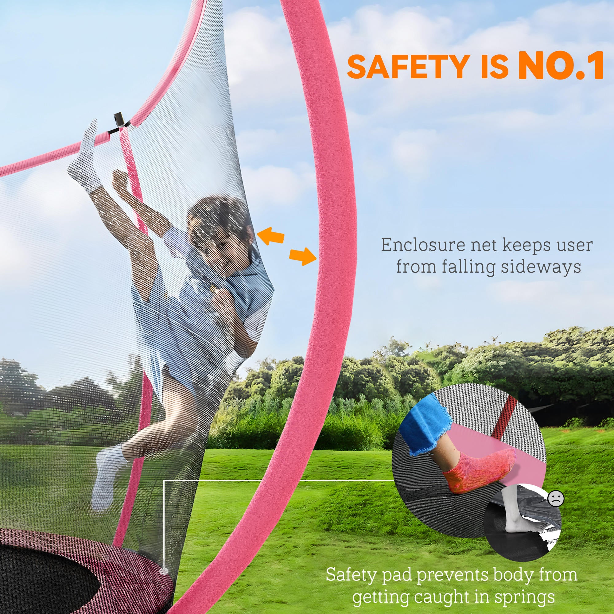 10ft Outdoor Trampoline with Enclosure Net, Spring Cover, Pink
