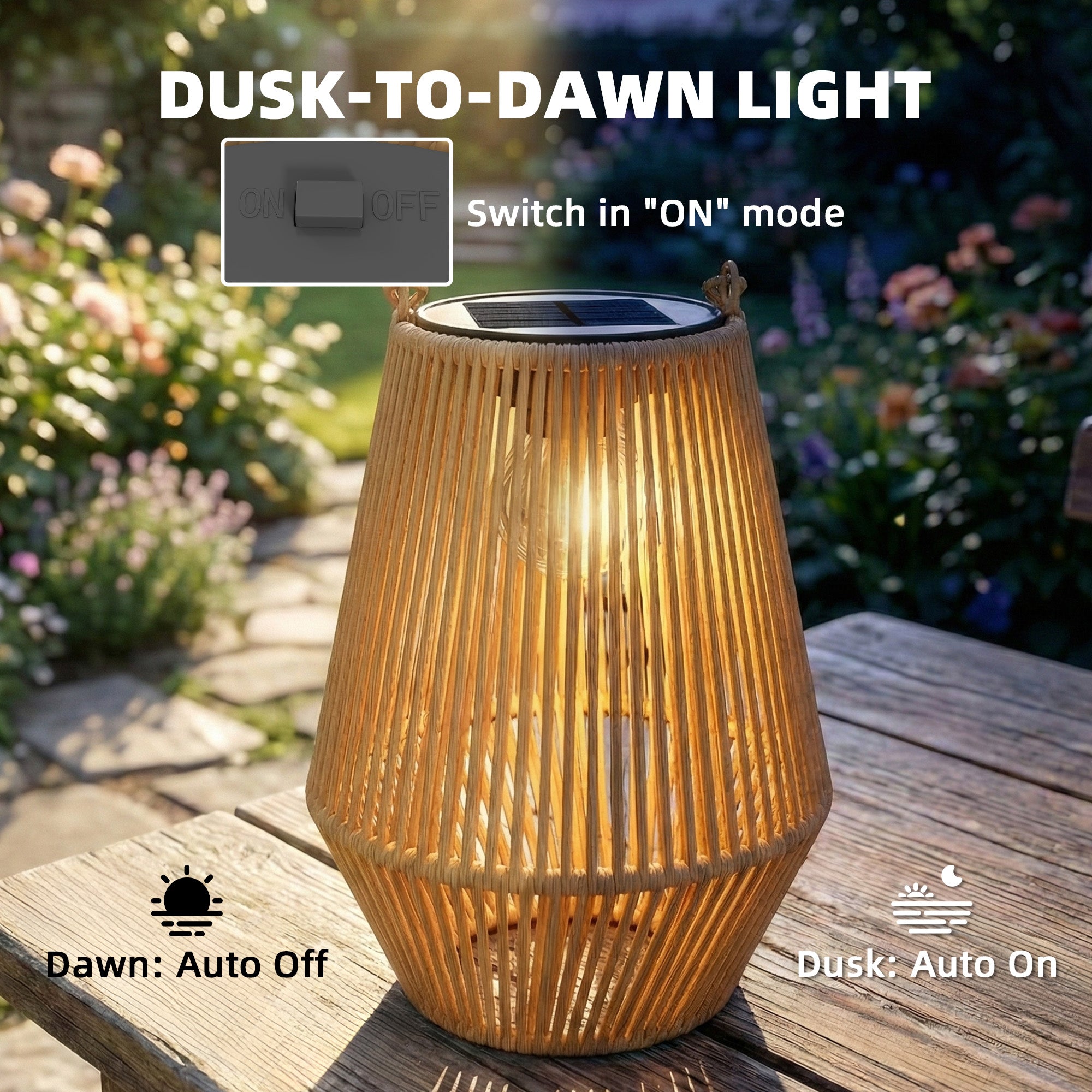 Hanging Solar Lanterns, 2 Pack Rattan Solar Lights with Handle for Patio, Pathway, Terrace, Auto On/Off, Brown