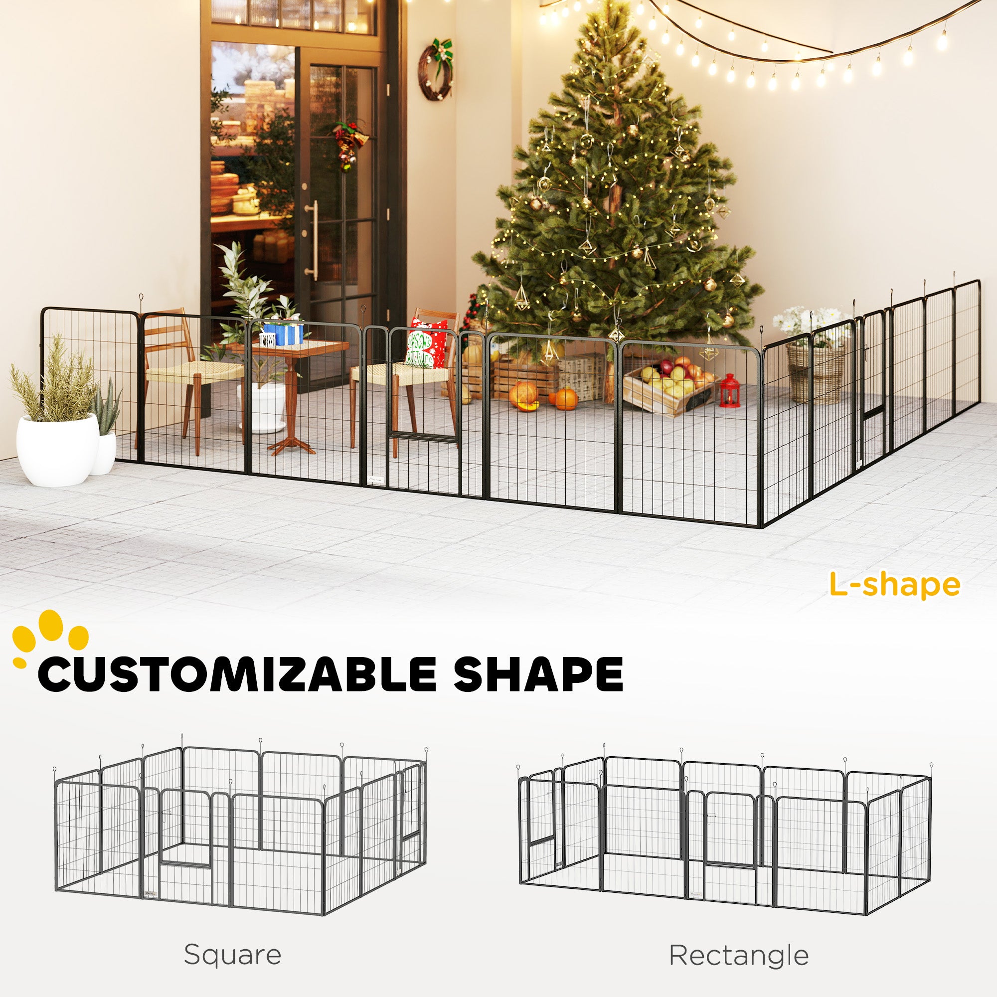 12 Panels Heavy Duty Dog Playpen with Doors, for Large Dogs, 100cm High, Black