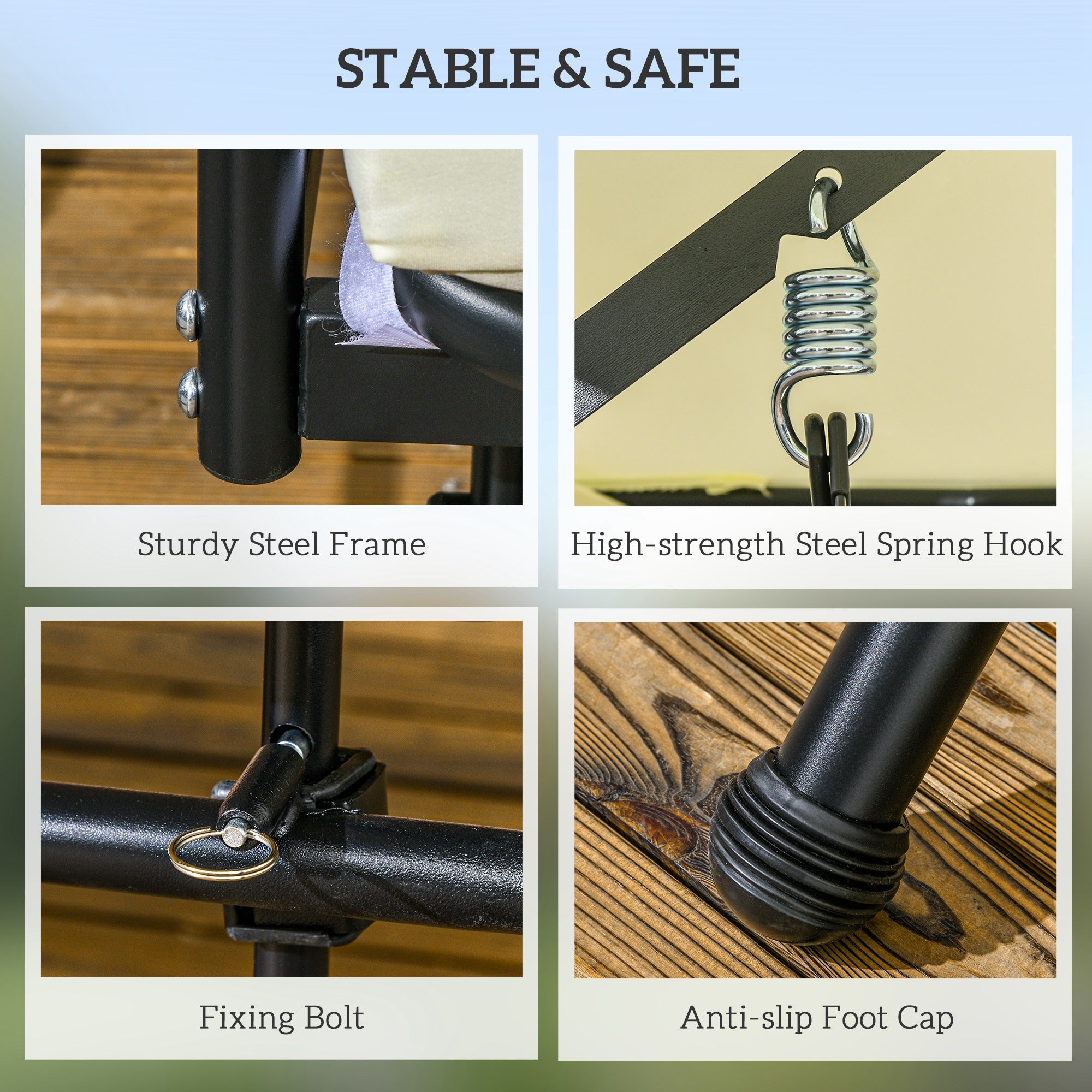 3 Seater Garden Swing Chair with Tilting Canopy - Cream White