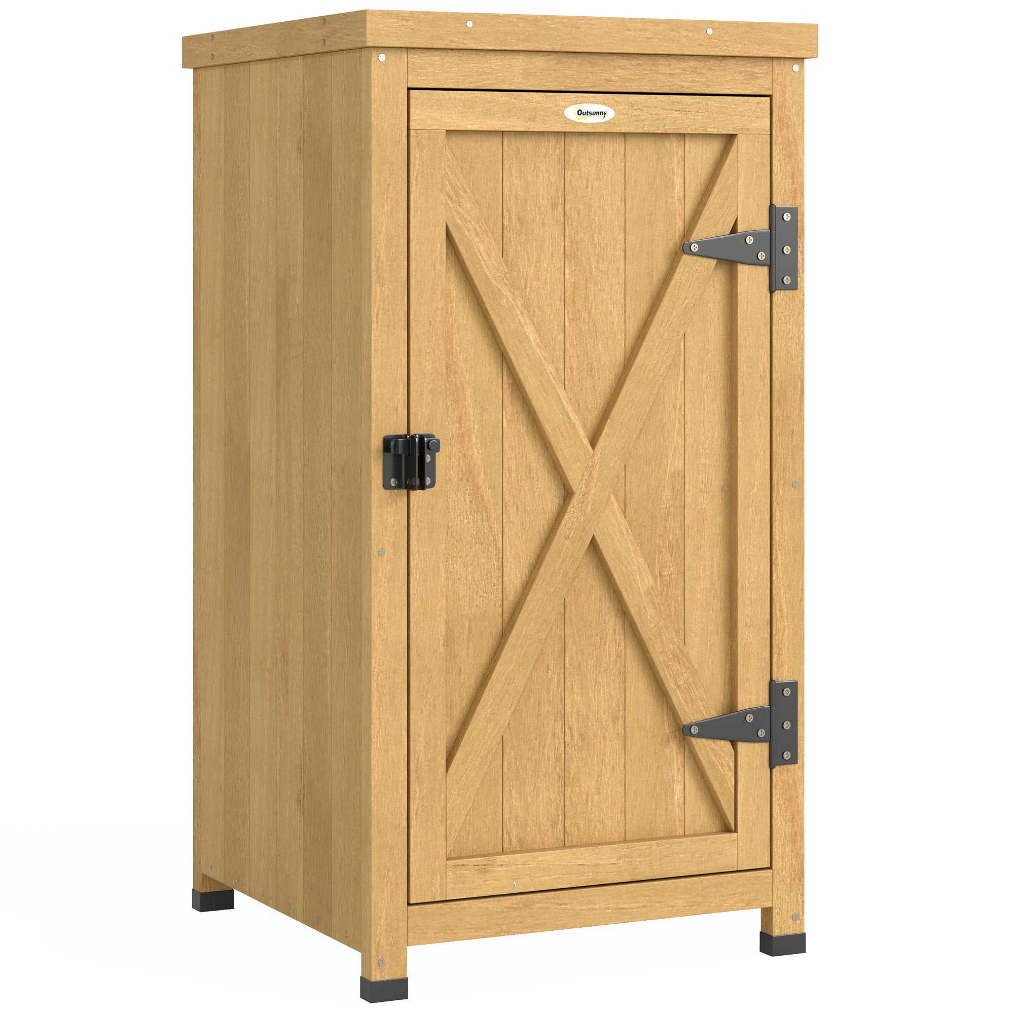 Wooden Garden Shed, Garden Tool Storage Shed with Metal Top and Shelf, Light Brown