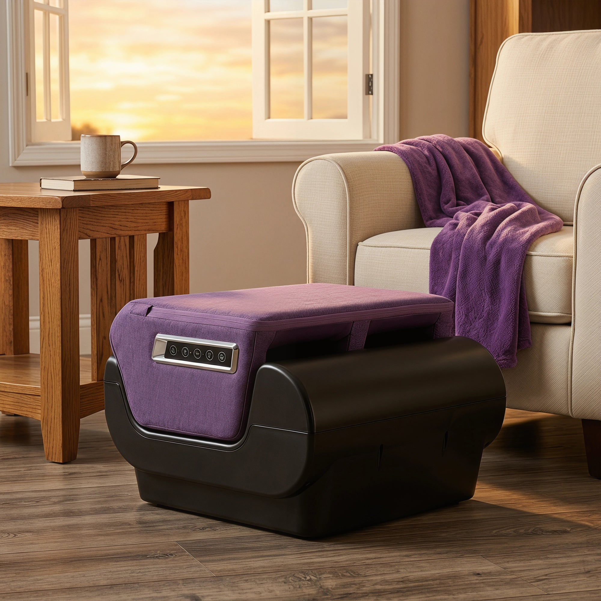 2 in 1 Foot and Calf Massager with Heat, Air Compression, Timer, 3 Modes & Intensities, Purple and Black