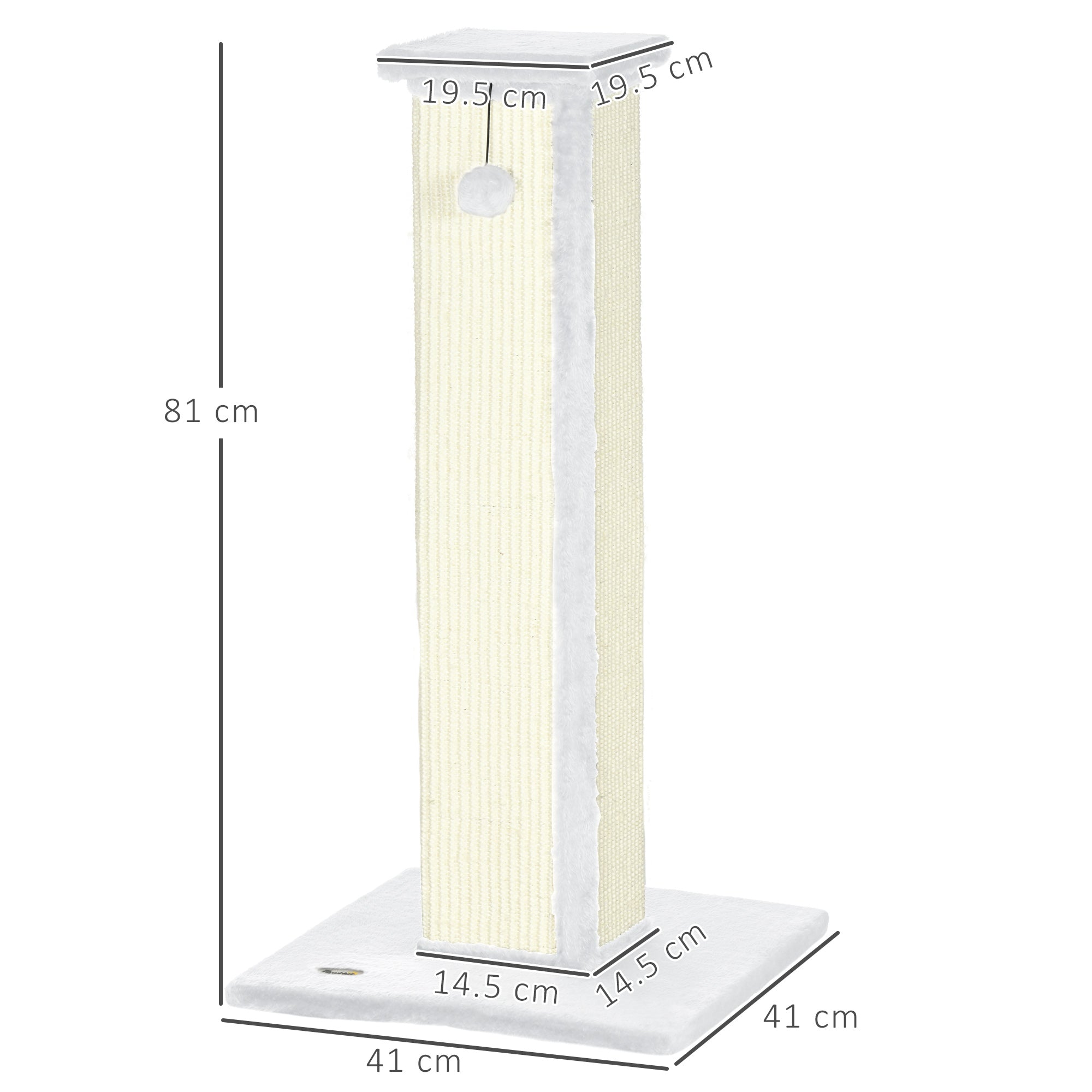 81cm Cat Scratcher, Vertical Full Scratcher w/ Natural Sisal Rope, Hanging Ball, Soft Plush - White
