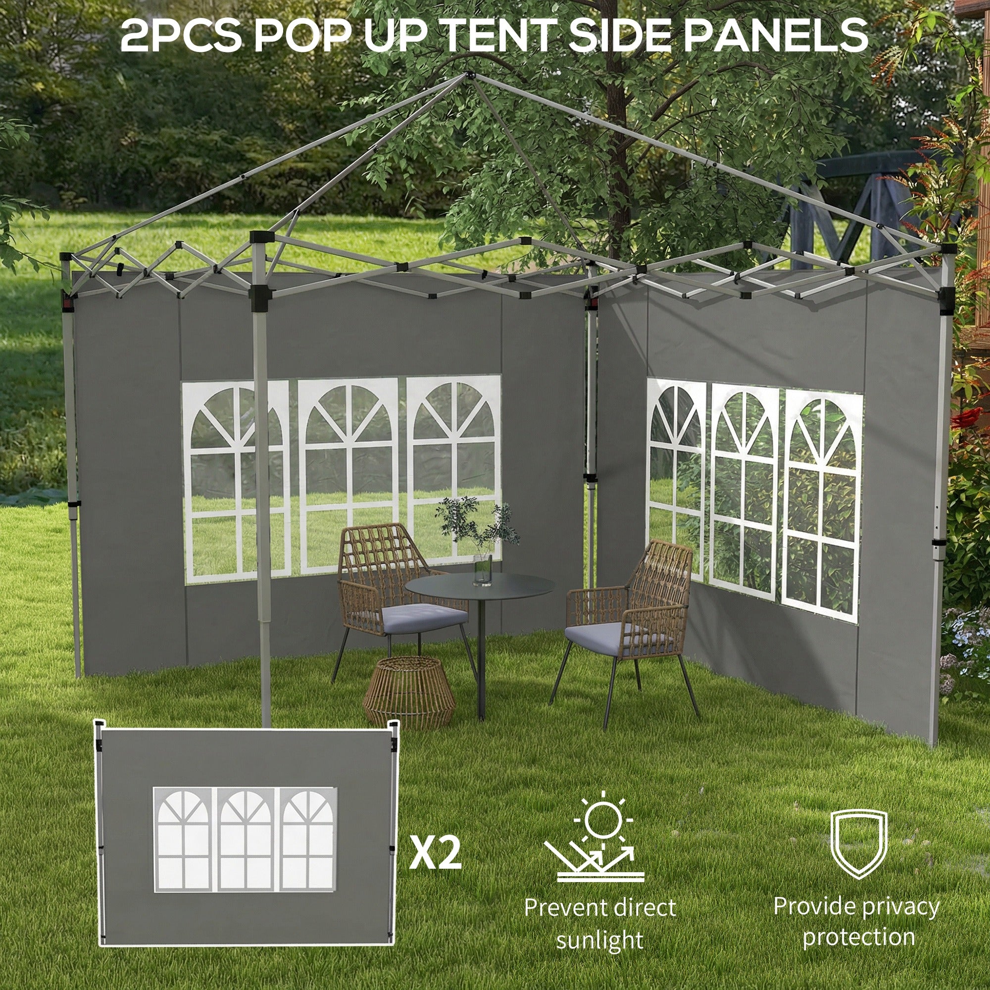 Gazebo Side Panels, Sides Replacement with Window for 3x3(m) or 3x4m Pop Up Gazebo, 2 Pack, Dark Grey