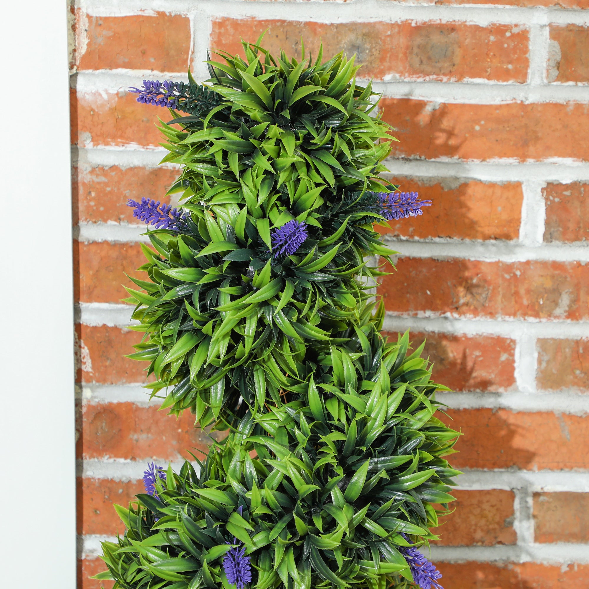 Set of 2 Spiral Boxwood Topiary Trees with Lavender and Pots 115cm - Blue