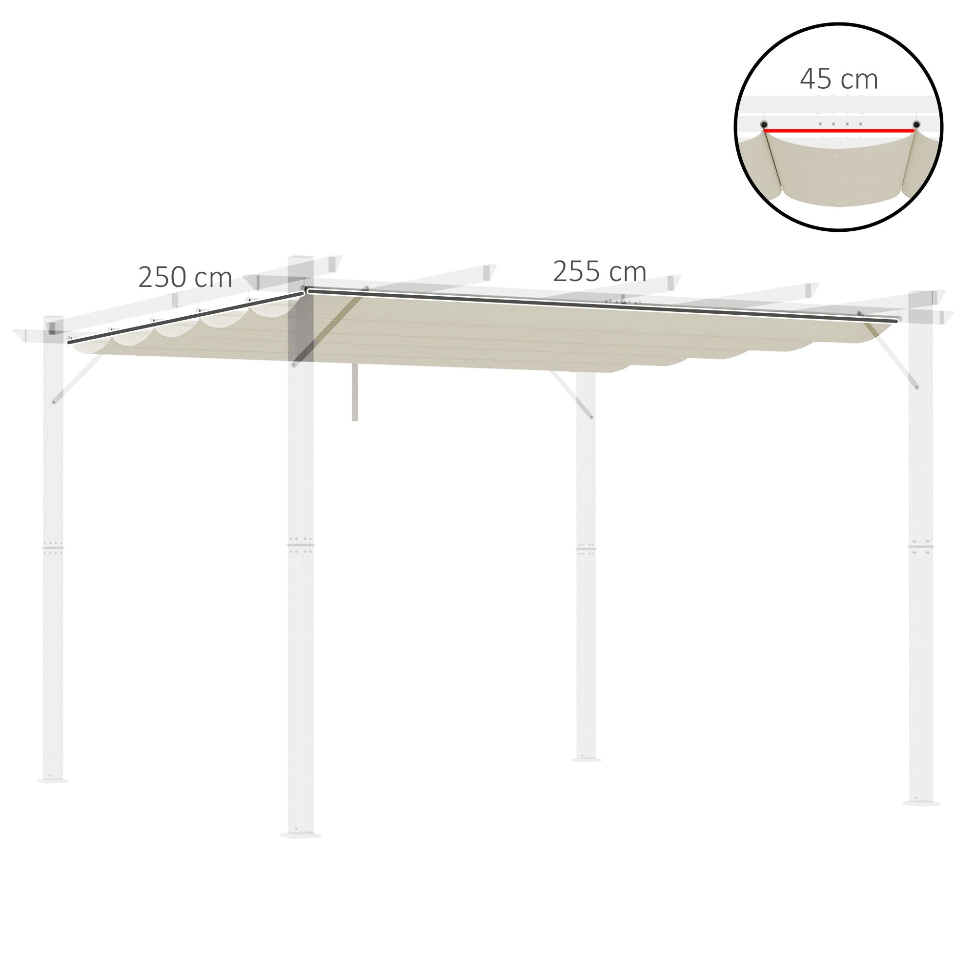 Retractable Pergola Shade Cover Replacement Canopy Fabric 3x3 Metres Cream White