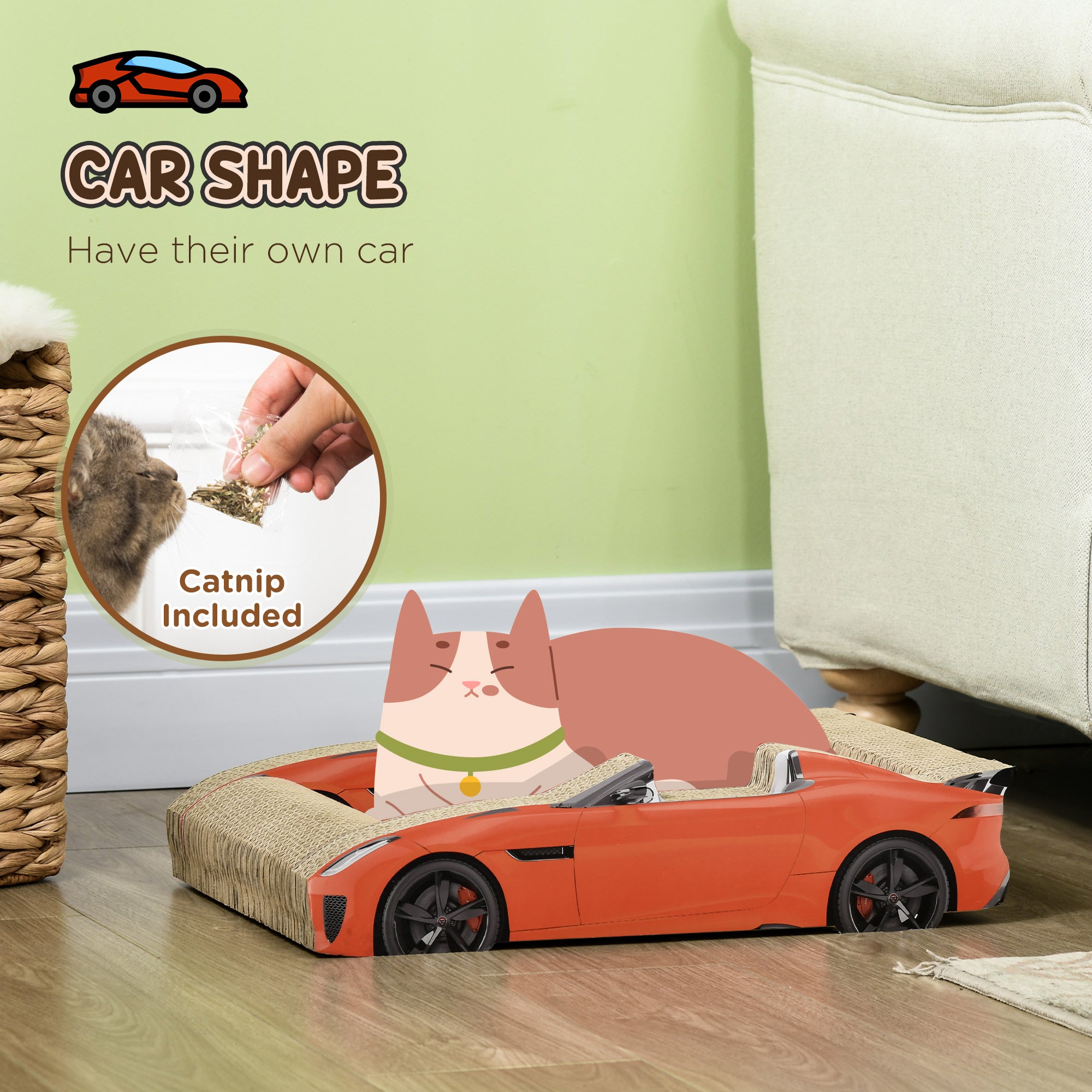 2 in 1 Cat Scratching Board with Catnip, Car-shaped