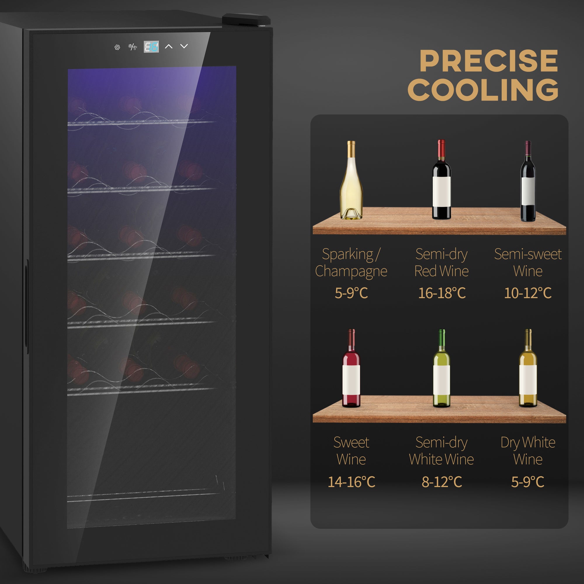 50L Wine Cooler, 18 Bottles Freestanding Wine Fridge with Glass Door, LED Light, Temperature Control and Digital Touch Screen, Black