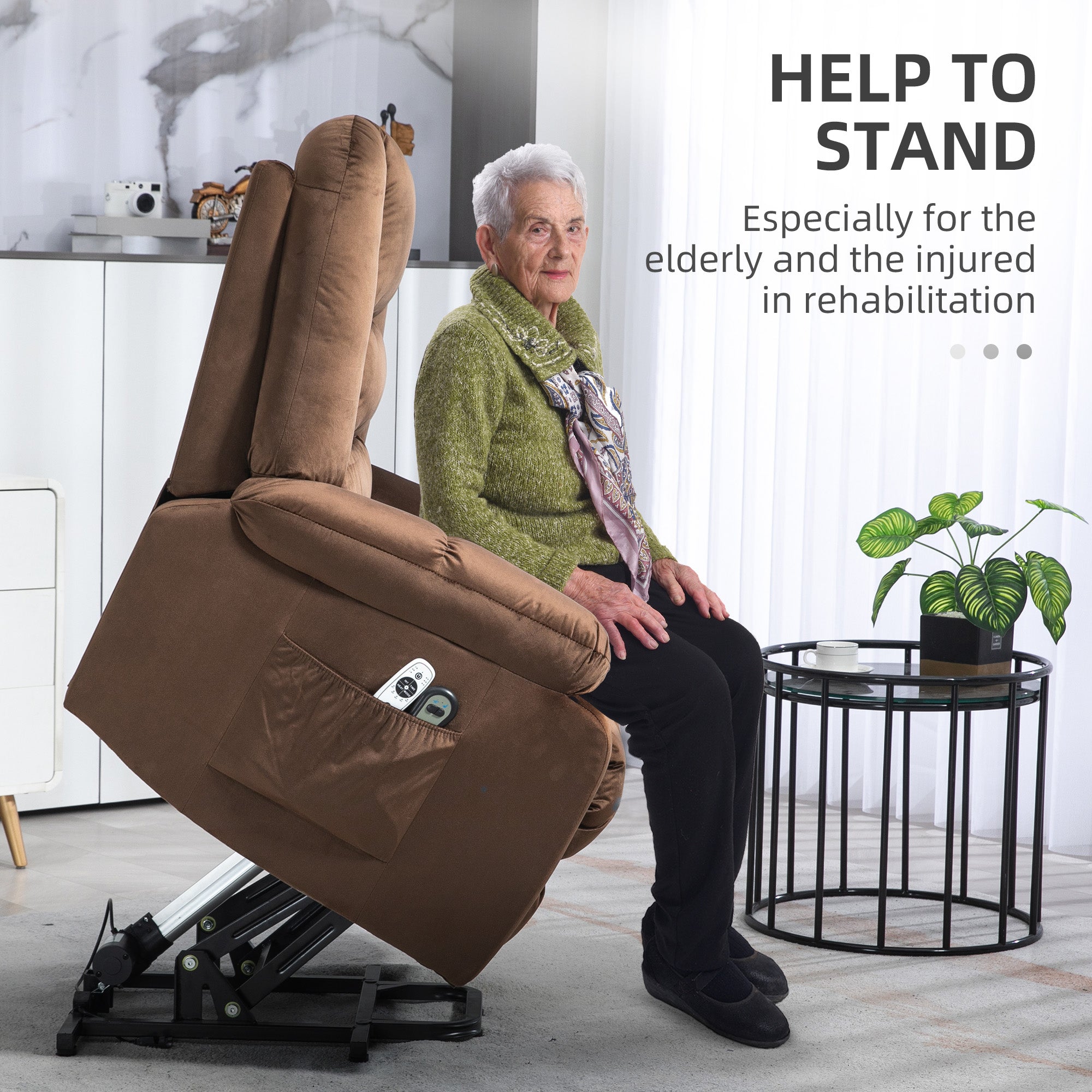 Leathaire Power Lift Reclining Armchair with 8-Point Massage and Heat - Brown