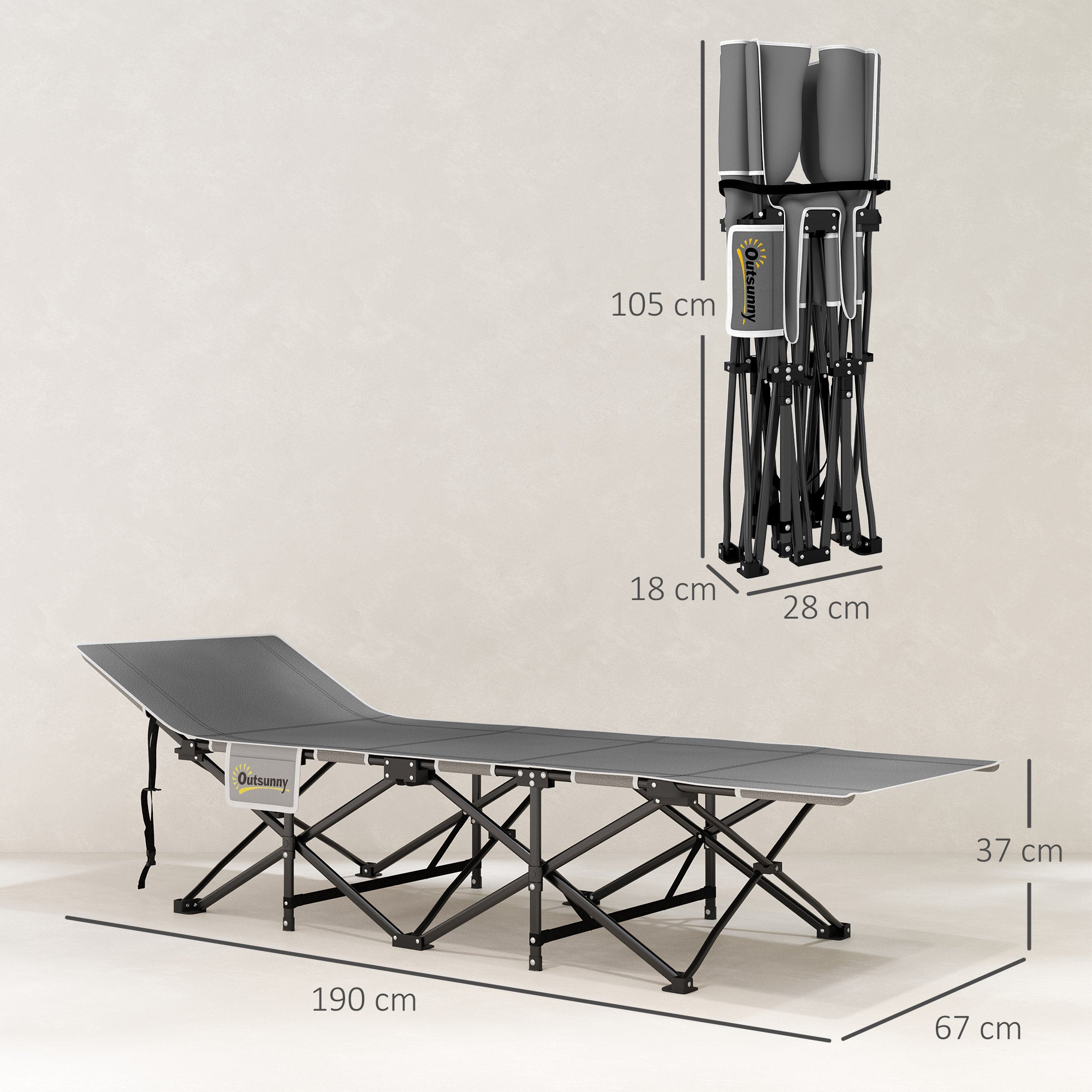 67cm Wide Folding Bed, Camping Cot for Adults with Mattress, Storage Pocket, Carry Bag, Max Load 150kg, Black
