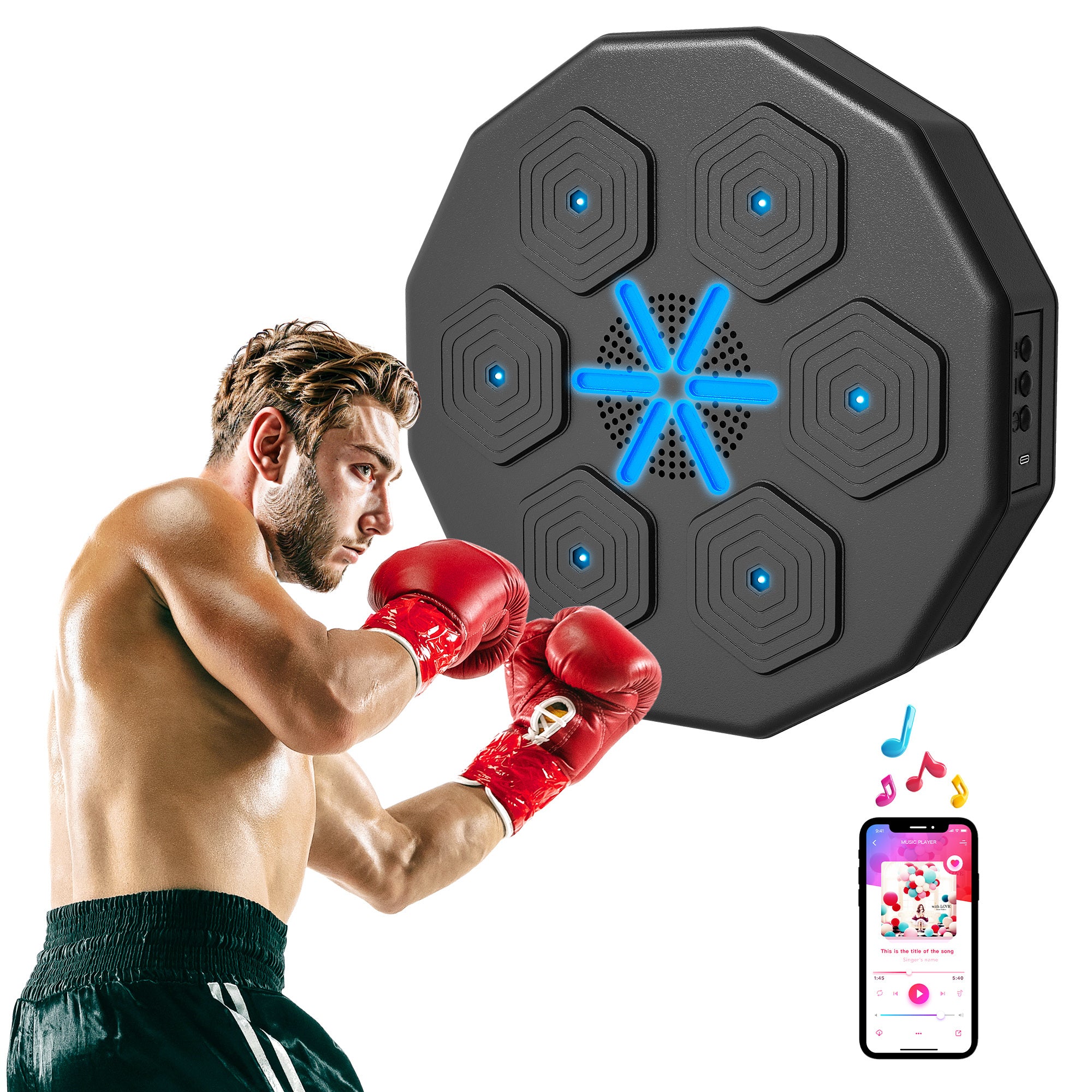 Music Boxing Machine with Bluetooth Connection and LED Light Smart, Wall Mounted for Punching Beat Boxing Training