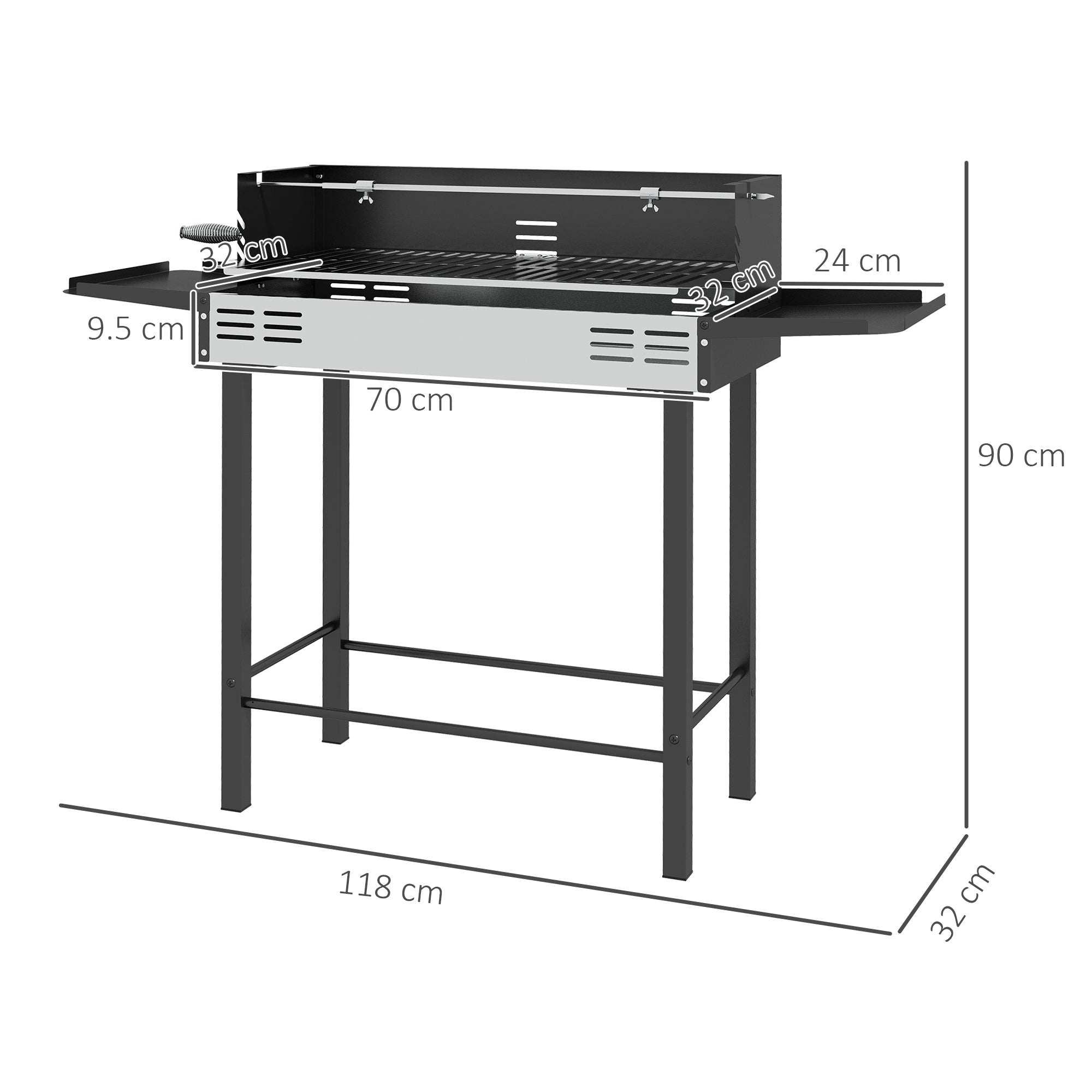 BBQ Rotisserie Grill Roaster Charcoal Spit Roasting Machine for Chicken Turkey with 3-Level Grill Grate, Side Shelves