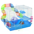 Pawhut 2 Tier Small Animal Hamster Cage with Exercise Wheel, Tunnel, Water Bottle & Accessories - Blue