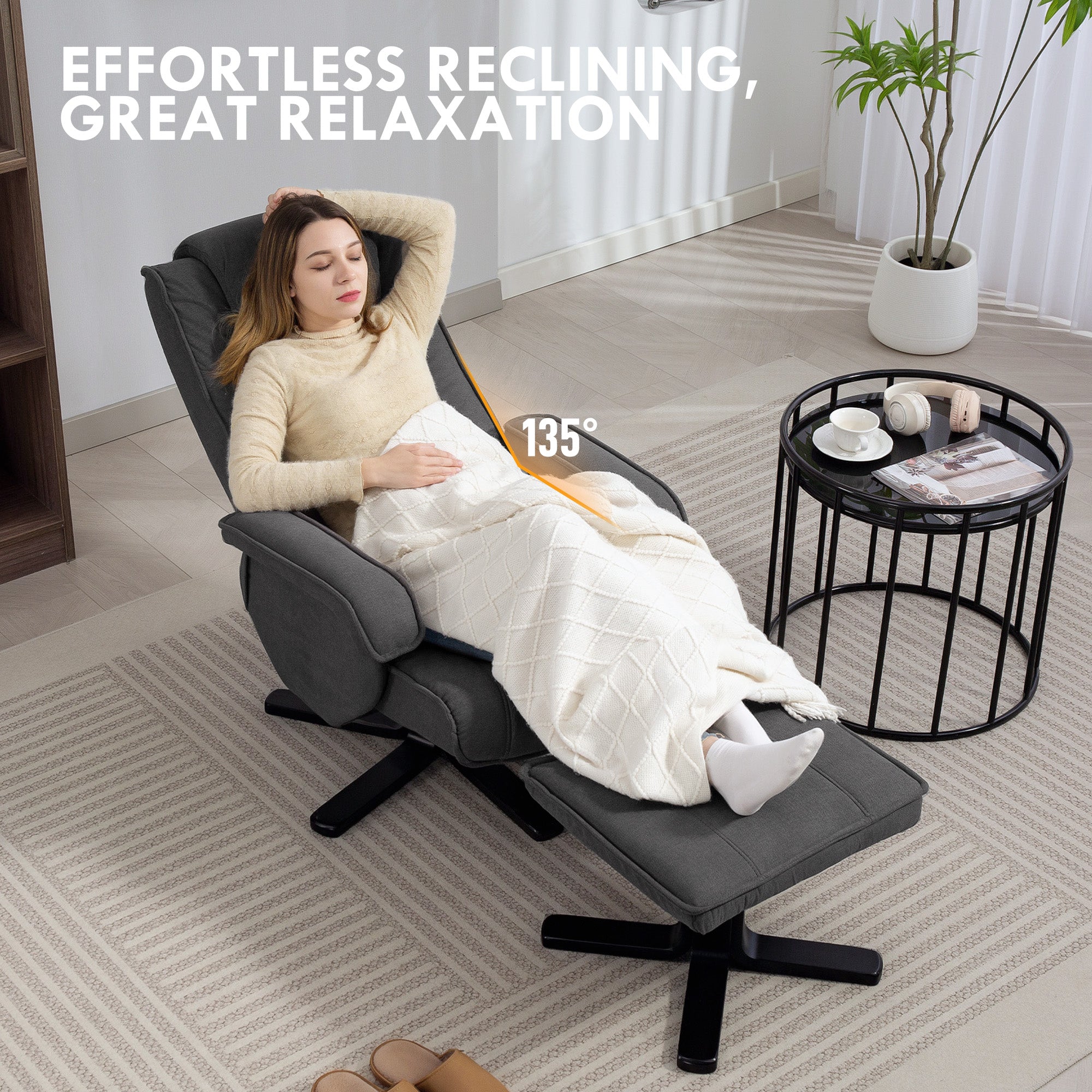Swivel Recliner Chair with Footstool - Charcoal Grey Velvet