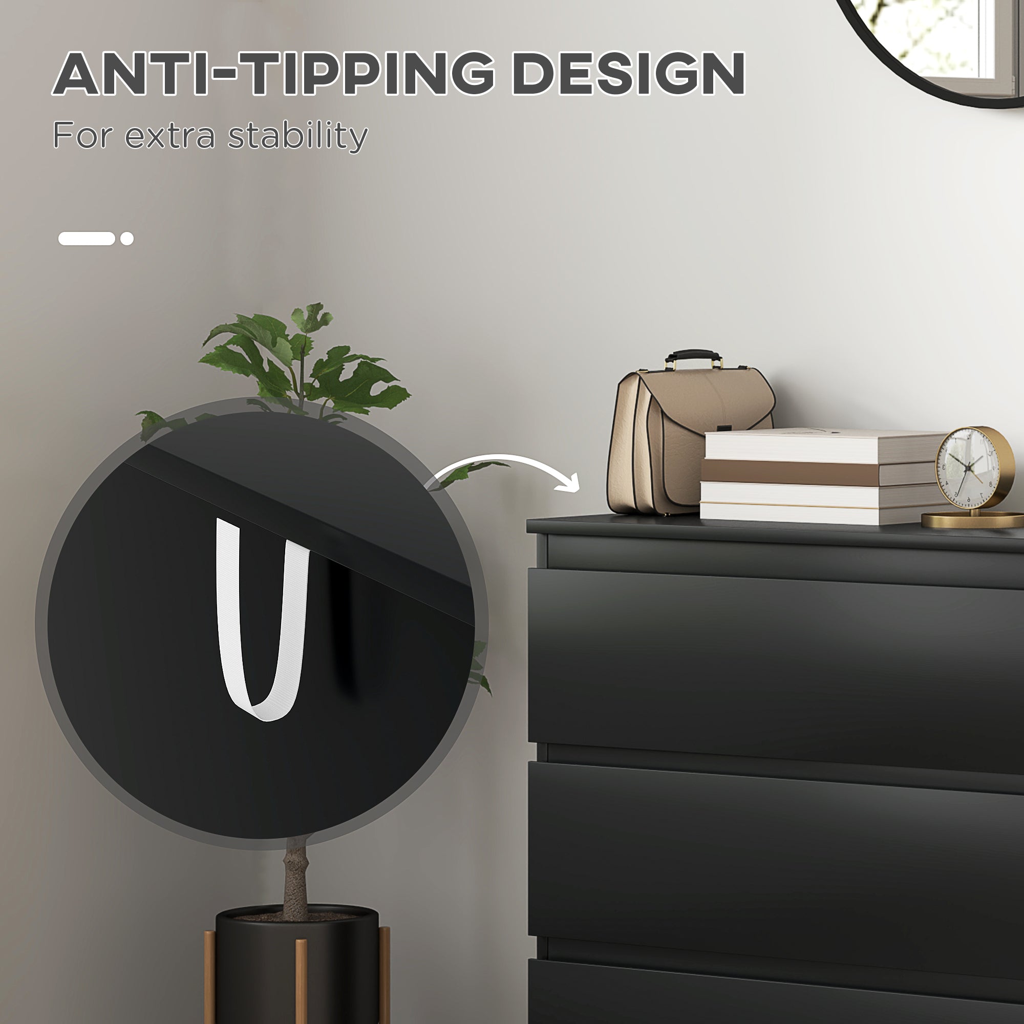 Chest of Drawers, 3-Drawer Storage Organiser Unit for Bedroom, Living Room, Black