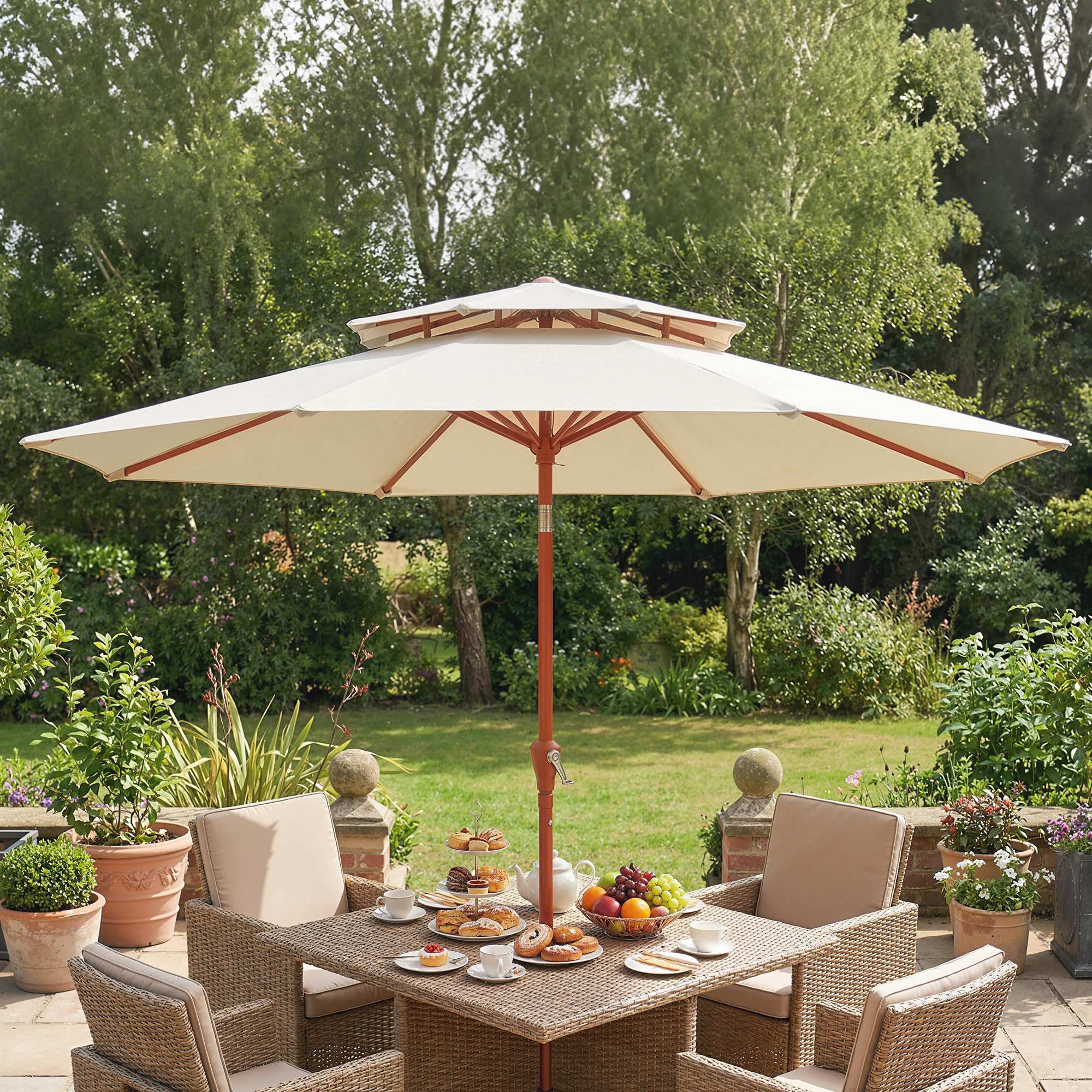 2.7 m Garden Parasol with Double Top Outdoor Market Table Umbrella with Crank System, Cream White