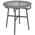 Rattan Side Table, Round Outdoor Coffee Table, with Round PE Rattan and Tempered Glass Tabletop, Light Grey